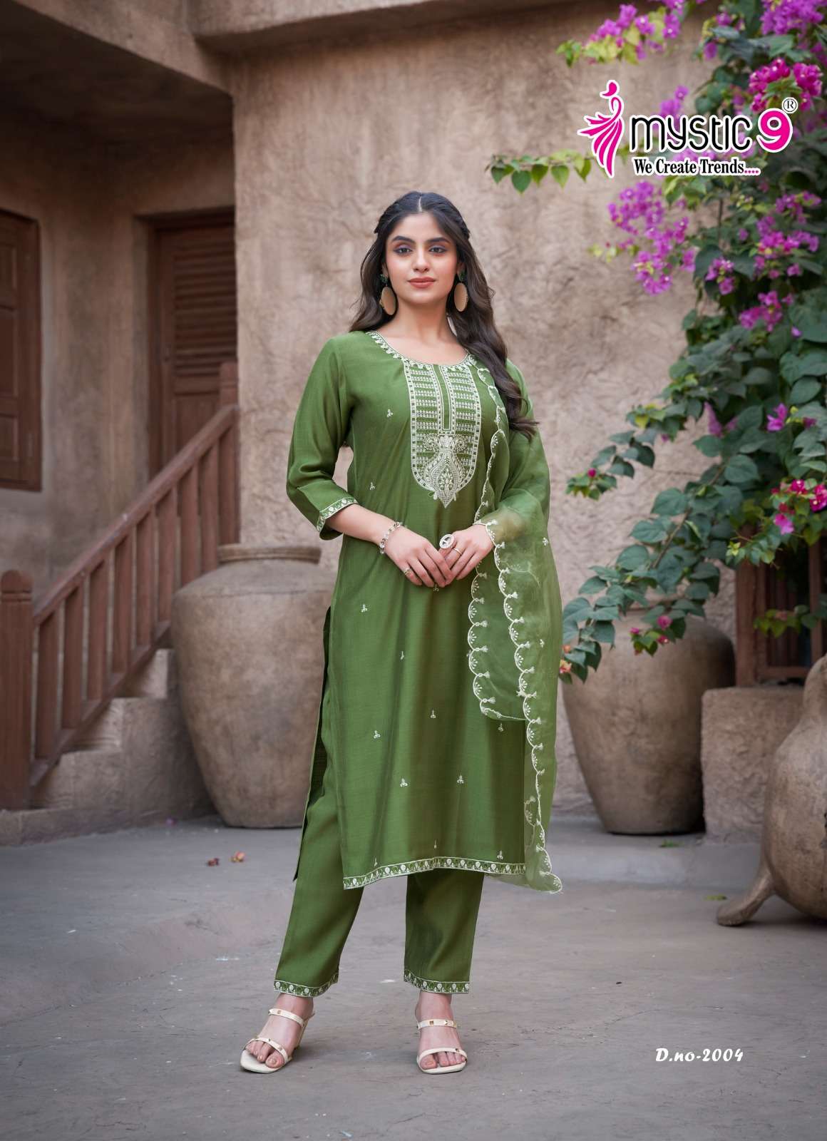 MYSTIC 9 FLORA VOL 2 VISCOSE FANCY WORK LADIES KURTI COMBO SET 
