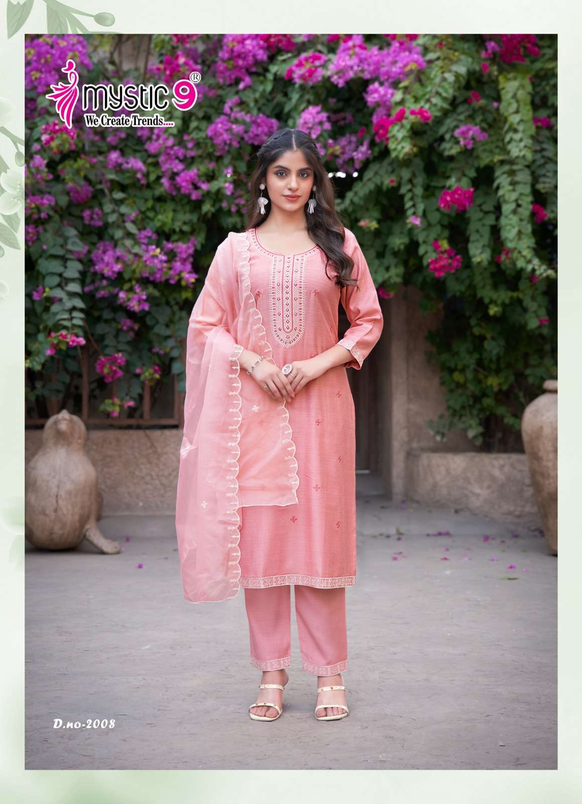 MYSTIC 9 FLORA VOL 2 VISCOSE FANCY WORK LADIES KURTI COMBO SET 