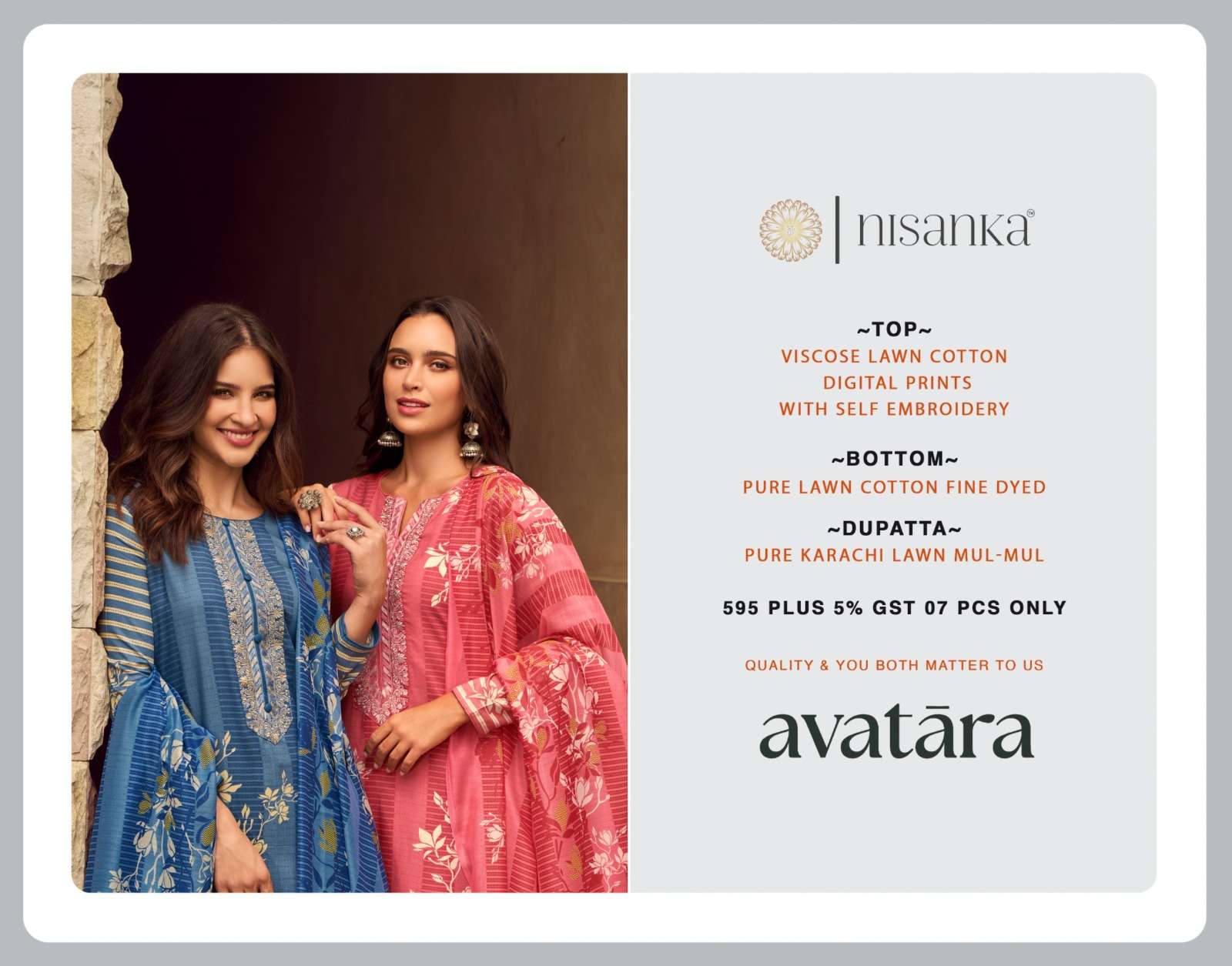 NISANKA LIFESTYLES AVATARA LAWN COTTON DIGITAL PRINT WITH FANCY WORK SUIT