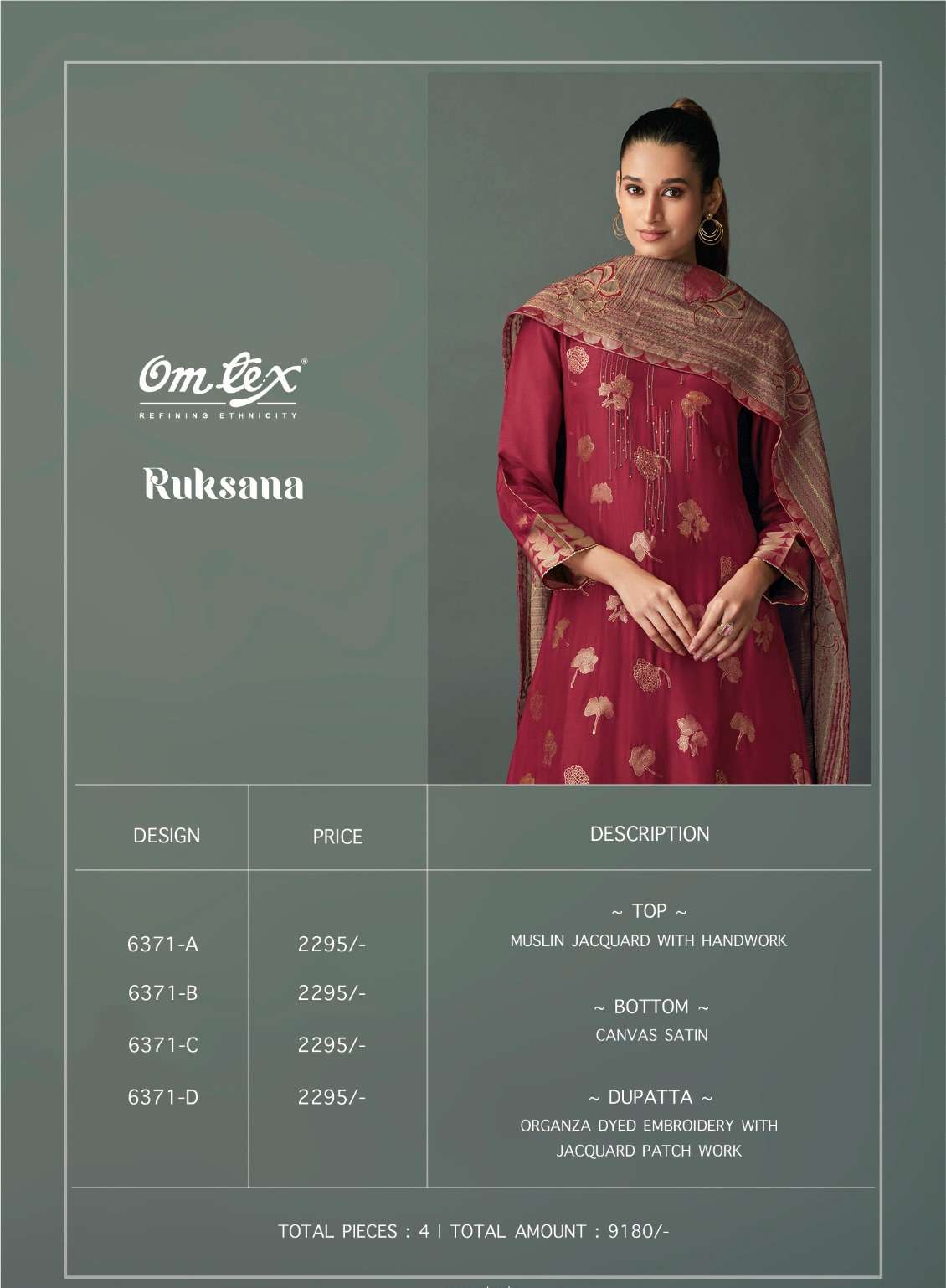 OMTEX RUKSANA MUSLIN JACQUARD DESIGNER WORK HEAVY SUIT
