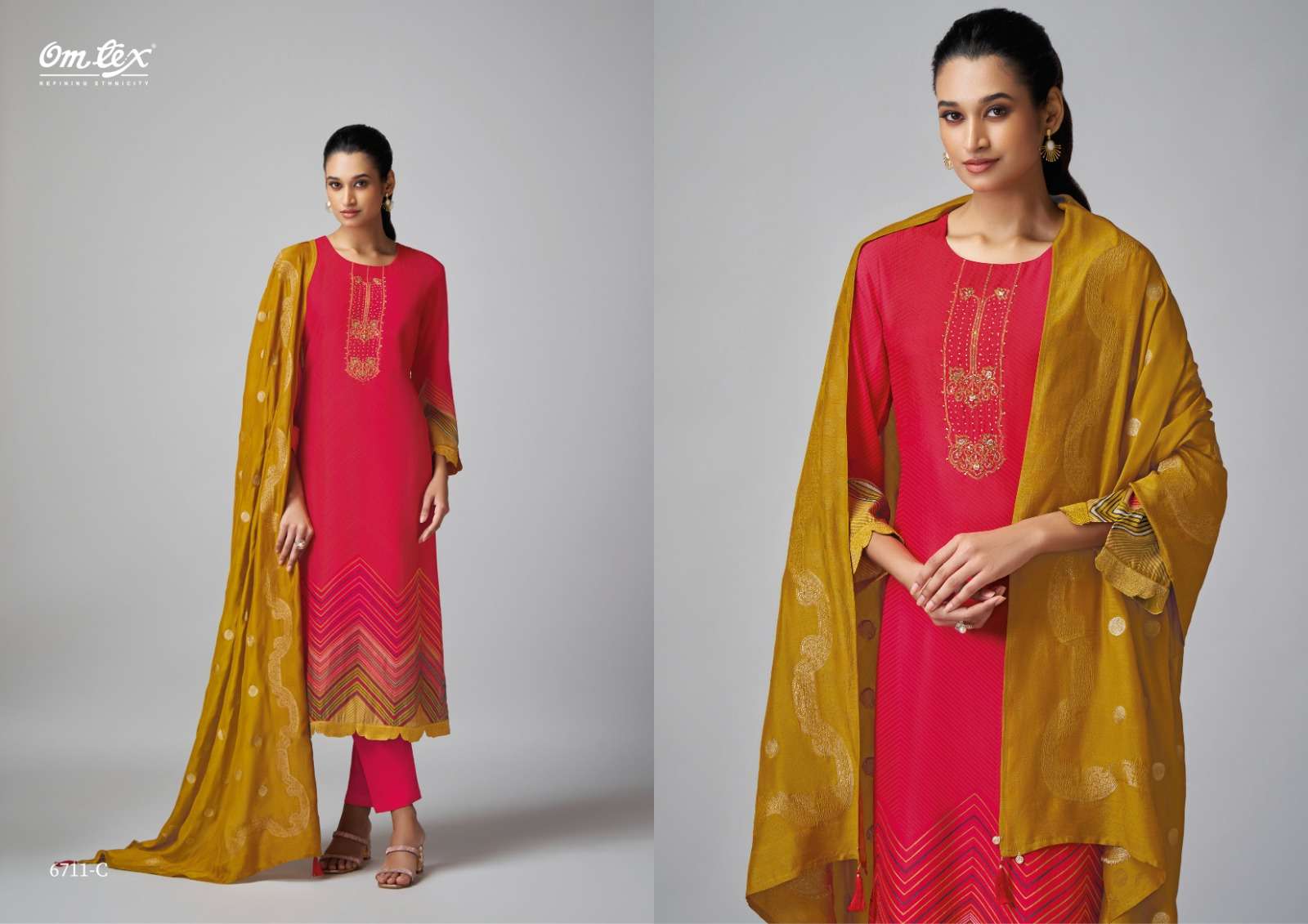 OMTEX TARUNA SILK DIGITAL PRINT WITH HAND WORK DESIGNER WORK SUIT