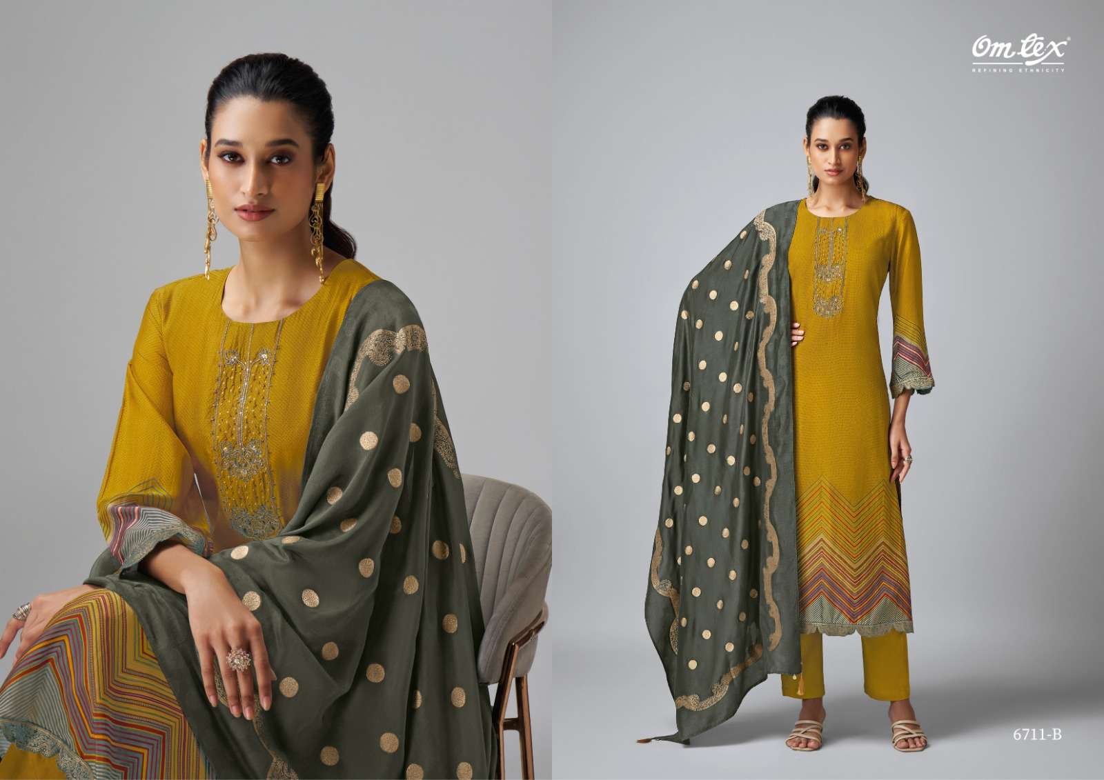 OMTEX TARUNA SILK DIGITAL PRINT WITH HAND WORK DESIGNER WORK SUIT