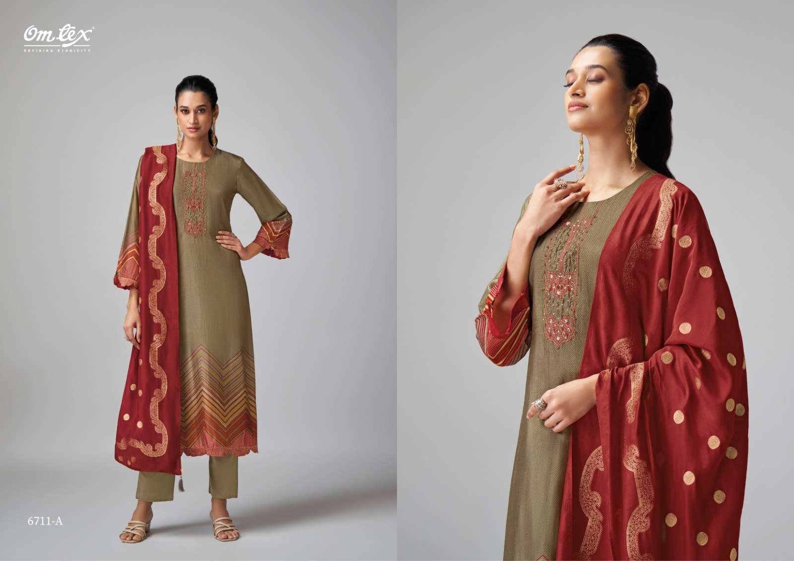 OMTEX TARUNA SILK DIGITAL PRINT WITH HAND WORK DESIGNER WORK SUIT