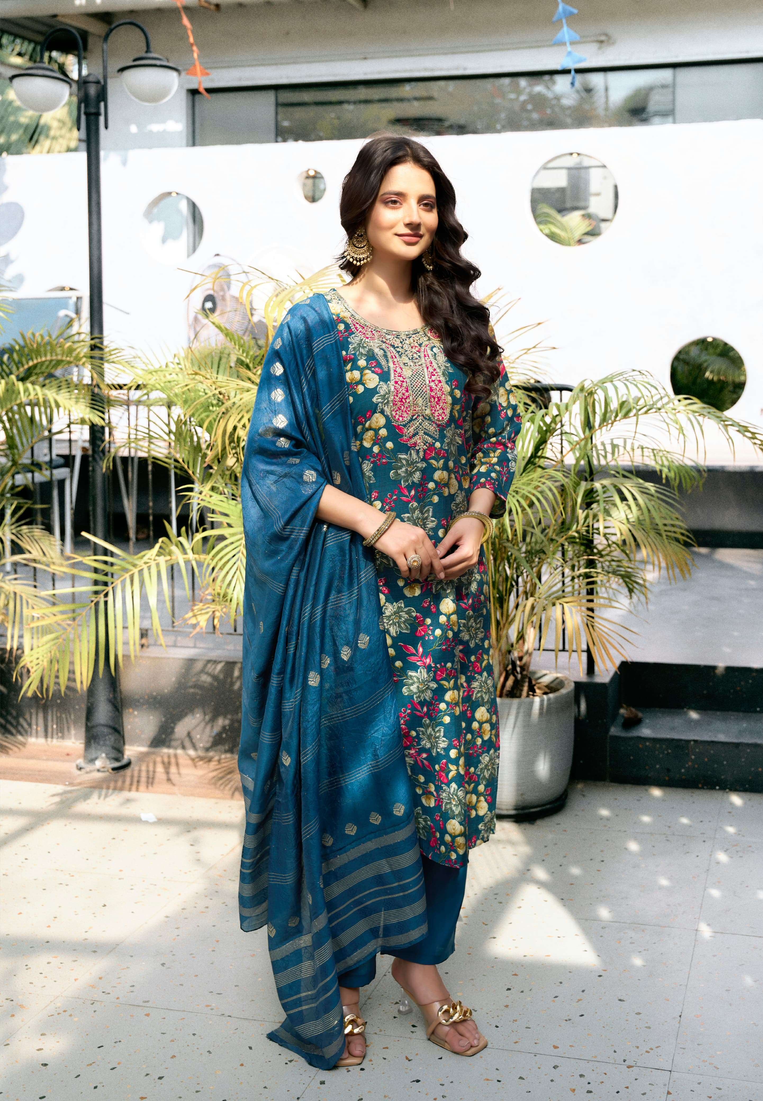 OSSM MUSKAN VOL 7 SILK FANCY WORKS LADIES KURTI COMBO SET 