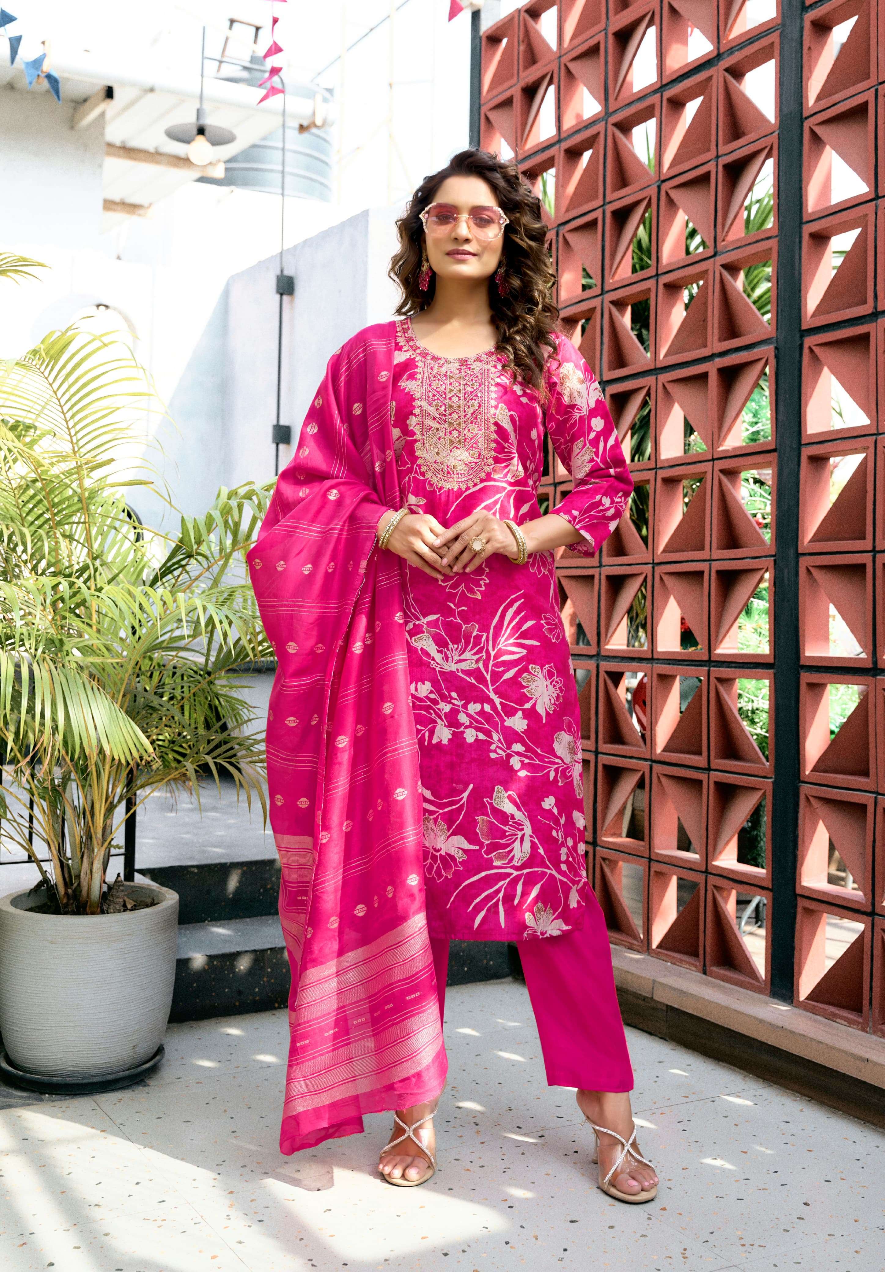 OSSM MUSKAN VOL 7 SILK FANCY WORKS LADIES KURTI COMBO SET 