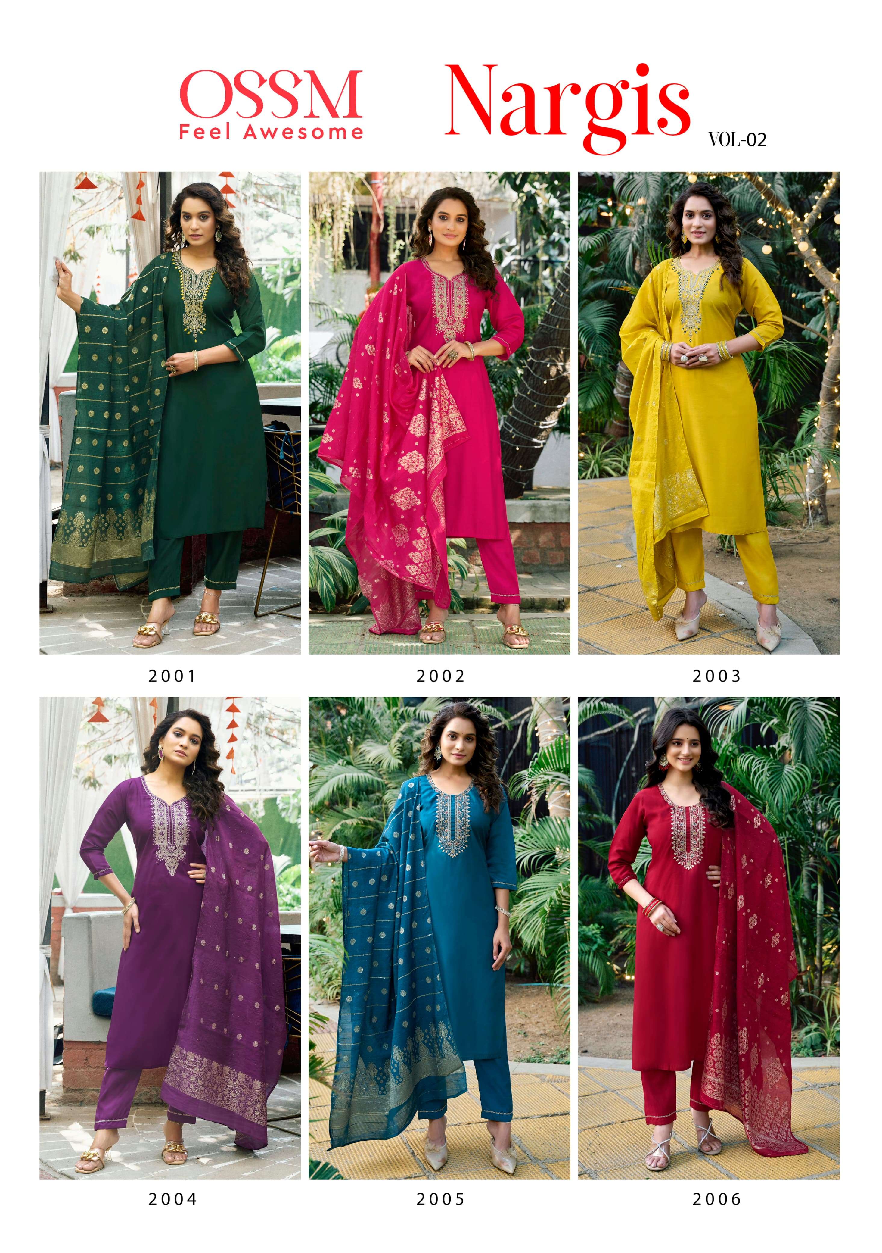 OSSM NARGIS VOL 2 VISCOSE FANCY WORKS KURTI COMBO SET 