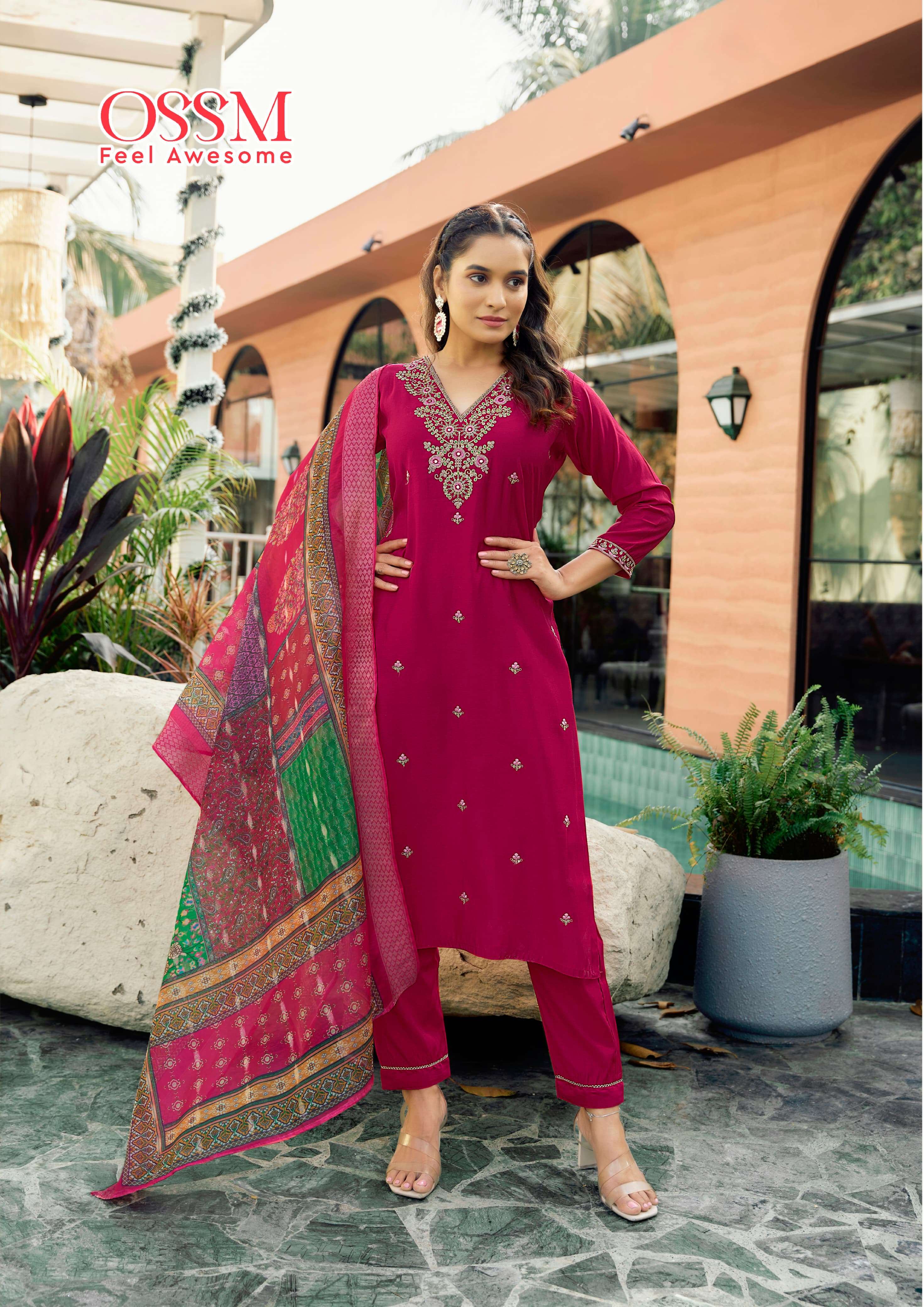OSSM RANGAT SILK DESIGNER FANCY KURTI COMBO SET 