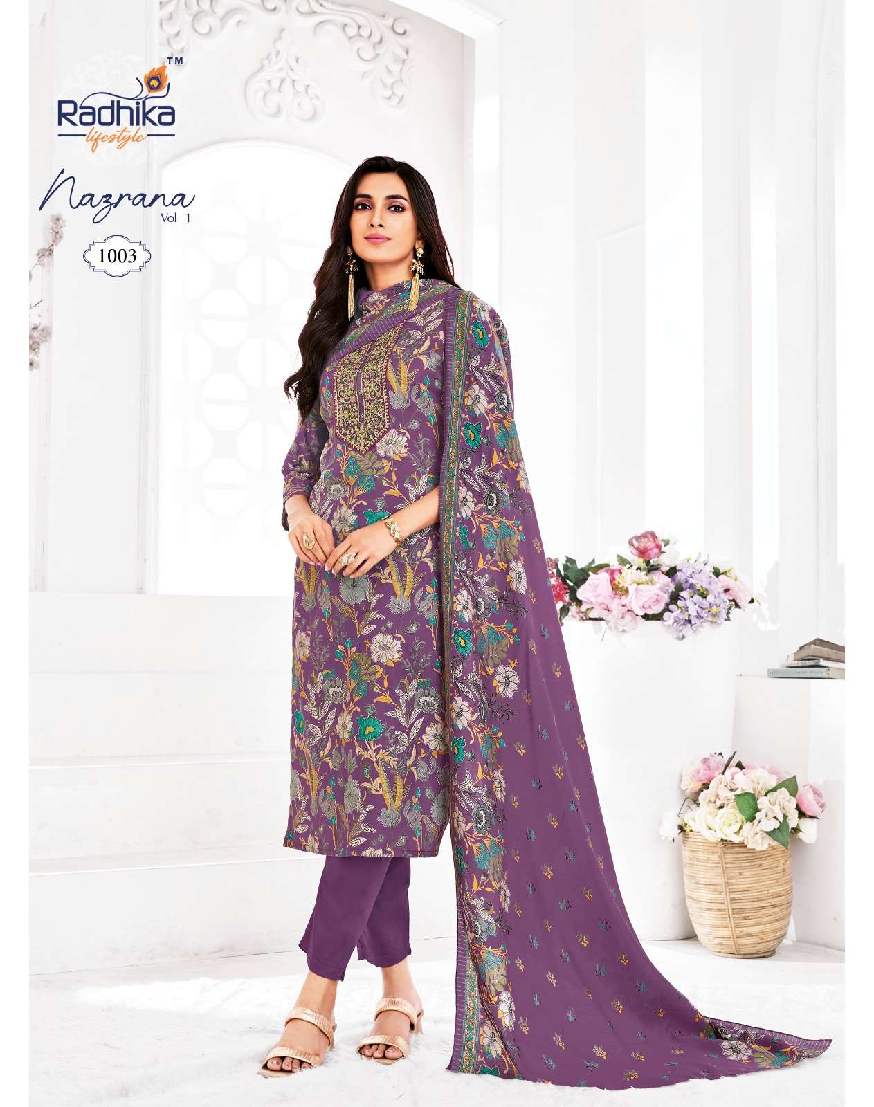 RADHIKA LIFESTYLE NAZRANA VOL 1 JAM SATIN PRINT WITH WORK FANCY KURTI COMBO SET
