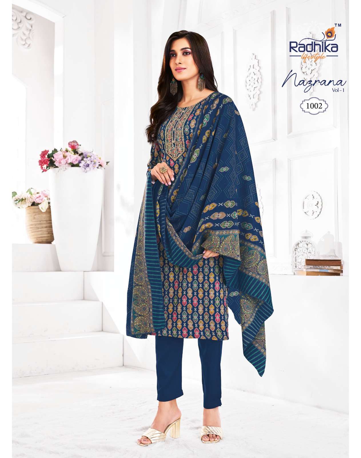RADHIKA LIFESTYLE NAZRANA VOL 1 JAM SATIN PRINT WITH WORK FANCY KURTI COMBO SET