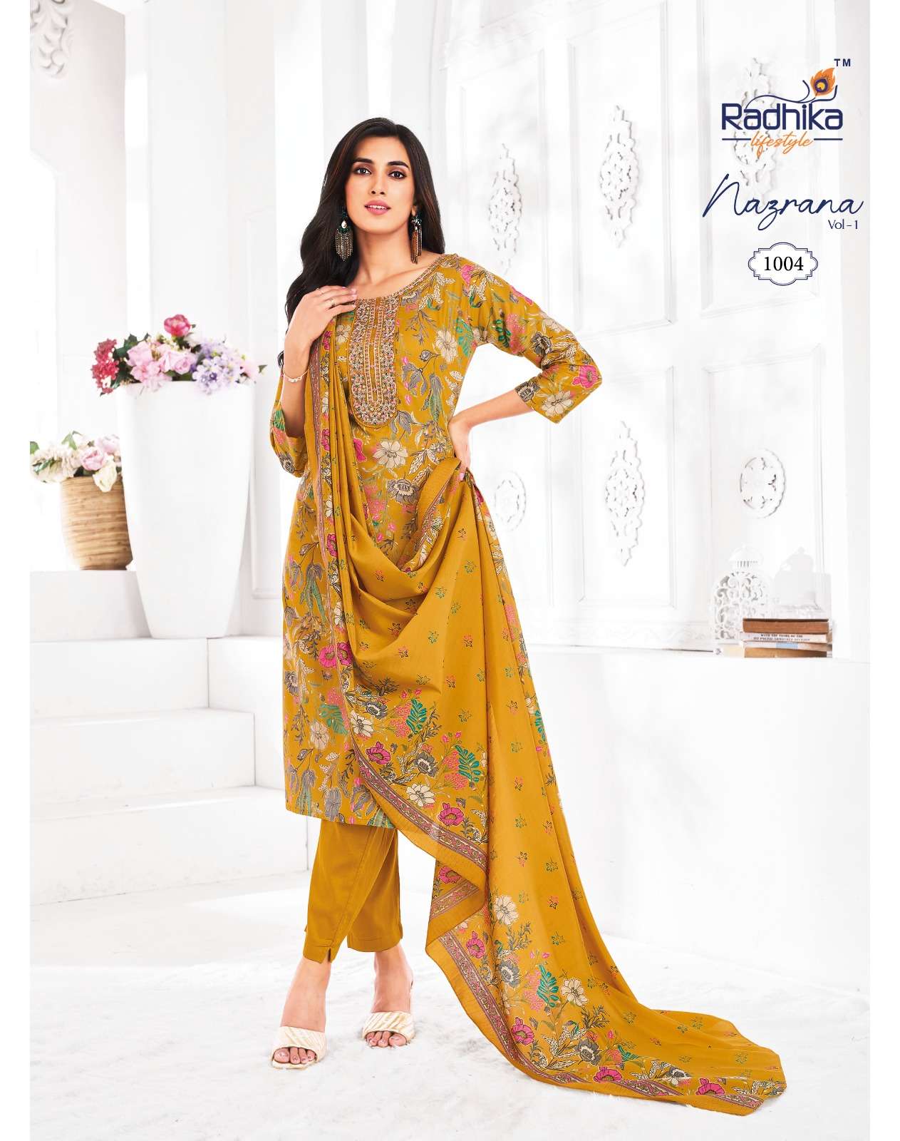 RADHIKA LIFESTYLE NAZRANA VOL 1 JAM SATIN PRINT WITH WORK FANCY KURTI COMBO SET