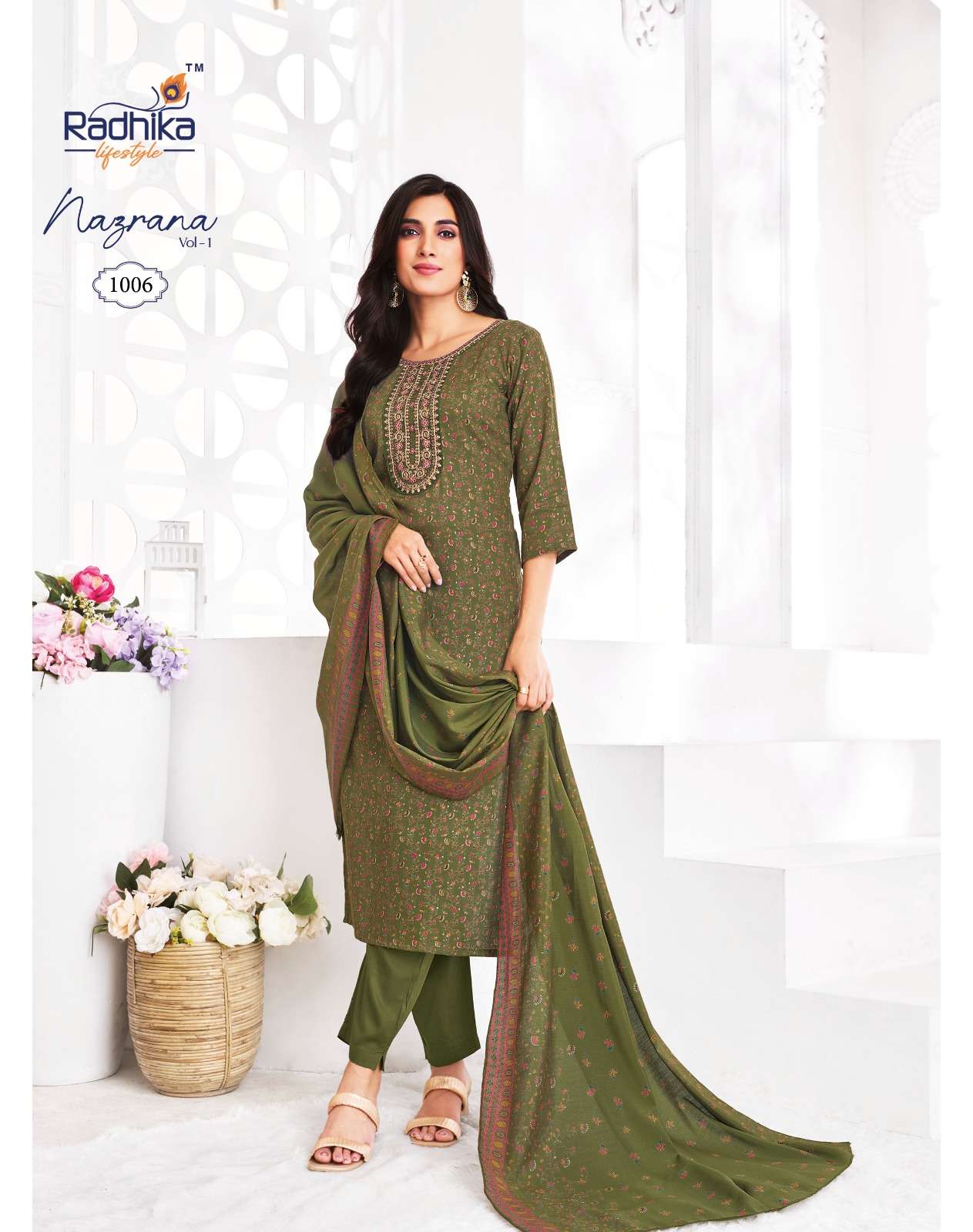 RADHIKA LIFESTYLE NAZRANA VOL 1 JAM SATIN PRINT WITH WORK FANCY KURTI COMBO SET