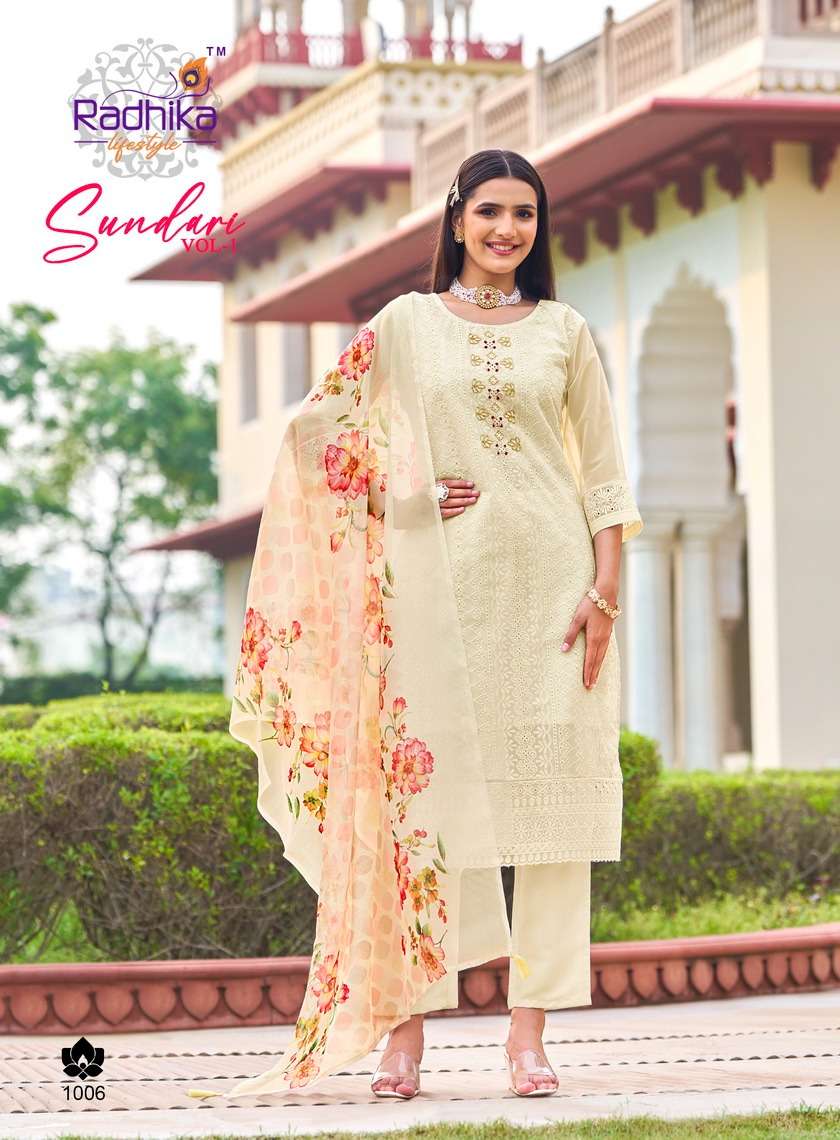 RADHIKA LIFESTYLE SUNDARI VOL 1 ORGANZA FANCY WORKS KURTI COMBO SET 