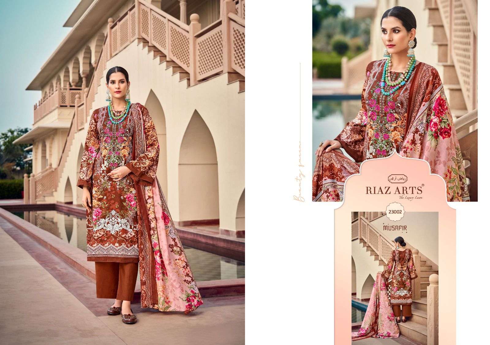 RIAZ ARTS MUSAFIR VOL 15 LAWN COTTON DIGITAL PRINT WITH FANCY WORK SUIT