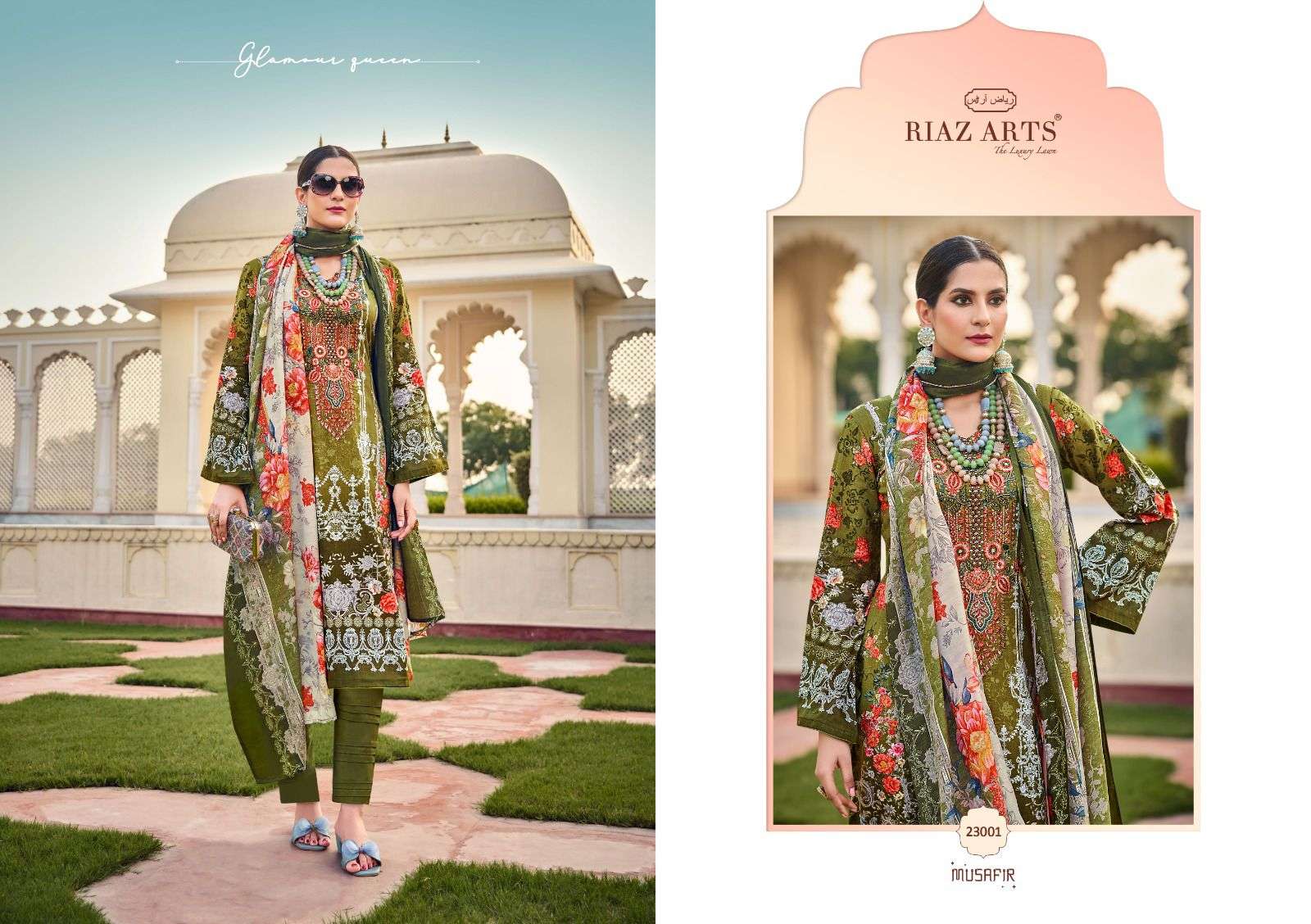 RIAZ ARTS MUSAFIR VOL 15 LAWN COTTON DIGITAL PRINT WITH FANCY WORK SUIT