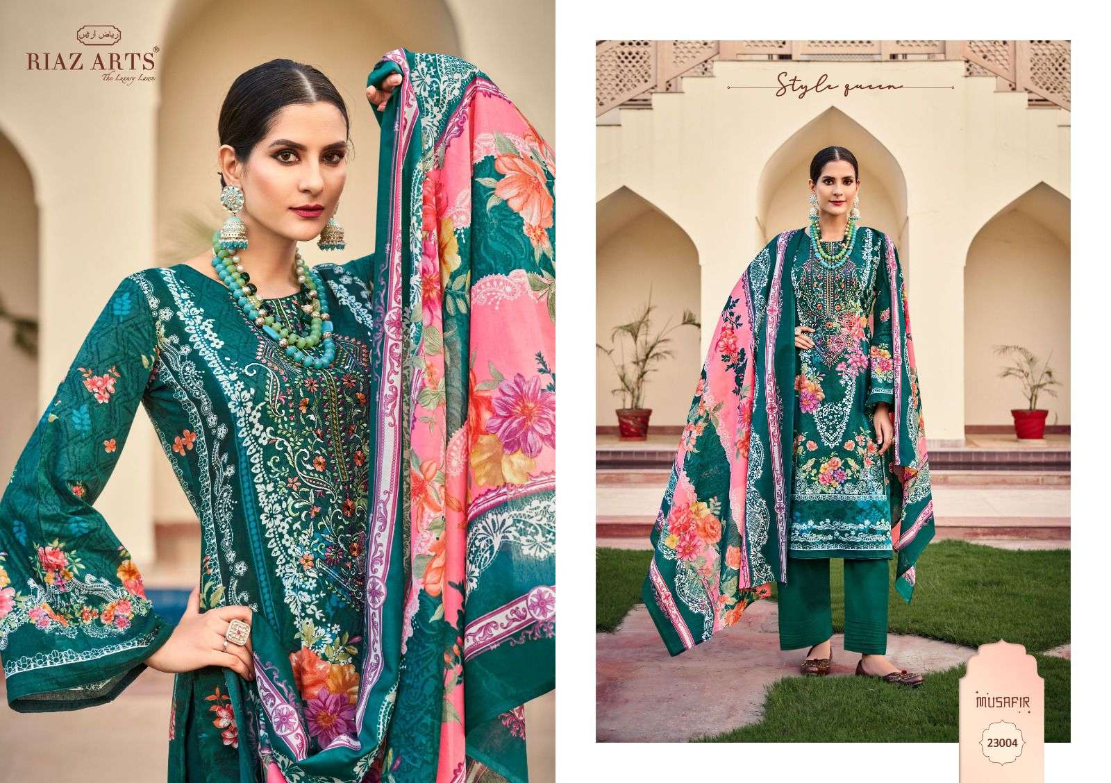 RIAZ ARTS MUSAFIR VOL 15 LAWN COTTON DIGITAL PRINT WITH FANCY WORK SUIT