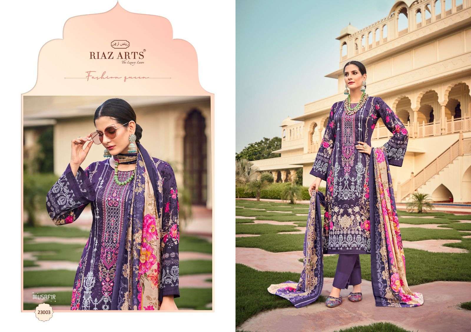 RIAZ ARTS MUSAFIR VOL 15 LAWN COTTON DIGITAL PRINT WITH FANCY WORK SUIT