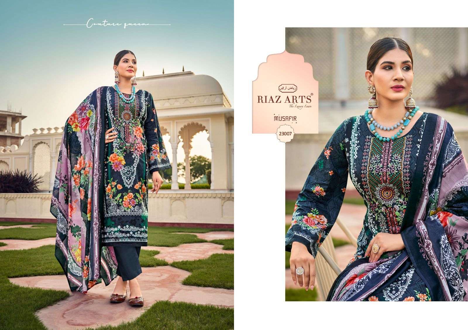 RIAZ ARTS MUSAFIR VOL 15 LAWN COTTON DIGITAL PRINT WITH FANCY WORK SUIT