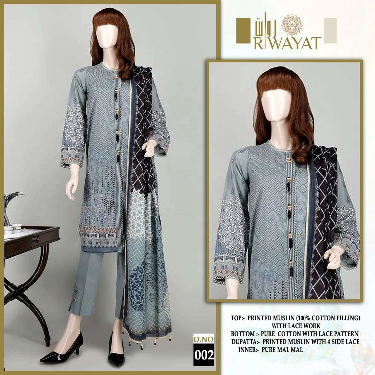 RIWAYAT D NO 002 FANCY WORKS READY MADE PAKISTANI SUIT