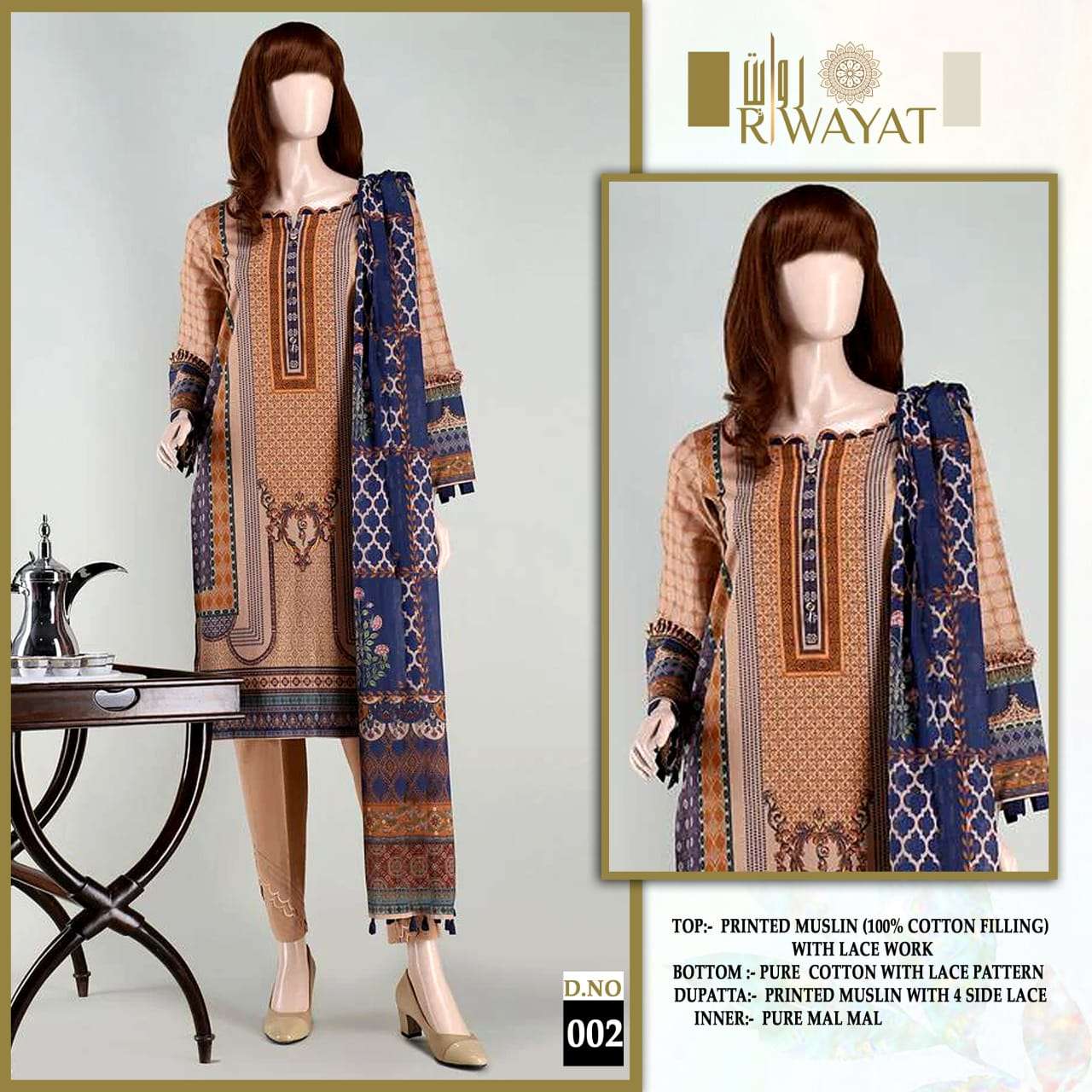 RIWAYAT D NO 002 FANCY WORKS READY MADE PAKISTANI SUIT