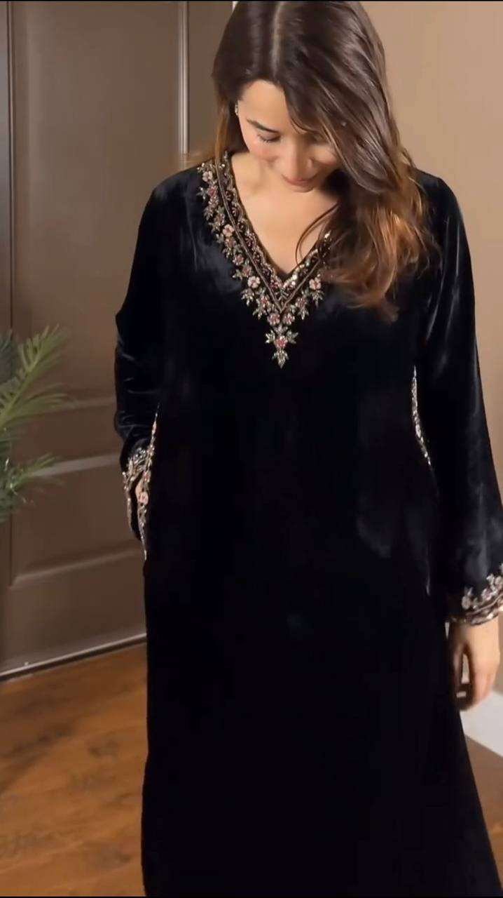 RTC 5810 VELVET BEAUTIFUL DESIGNER WORK KURTI WITH PENT SET 