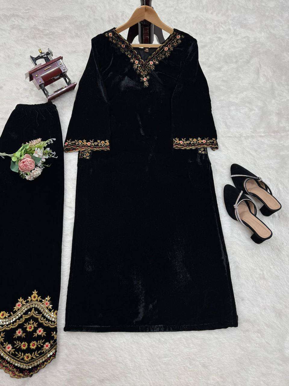 RTC 5810 VELVET BEAUTIFUL DESIGNER WORK KURTI WITH PENT SET 