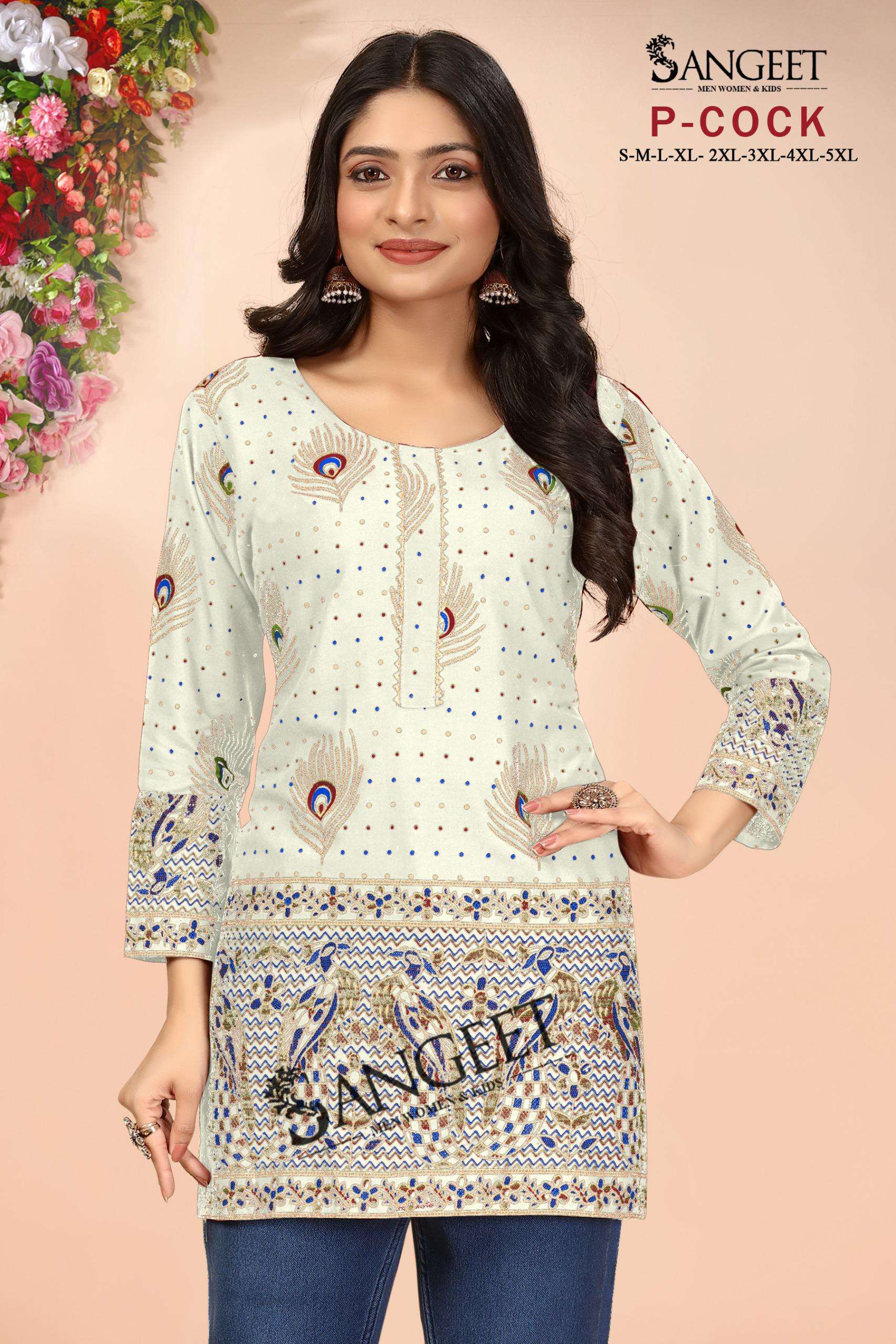 SANGEET P COCK RAYON FOIL PRINT FANCY SHORT KURTI