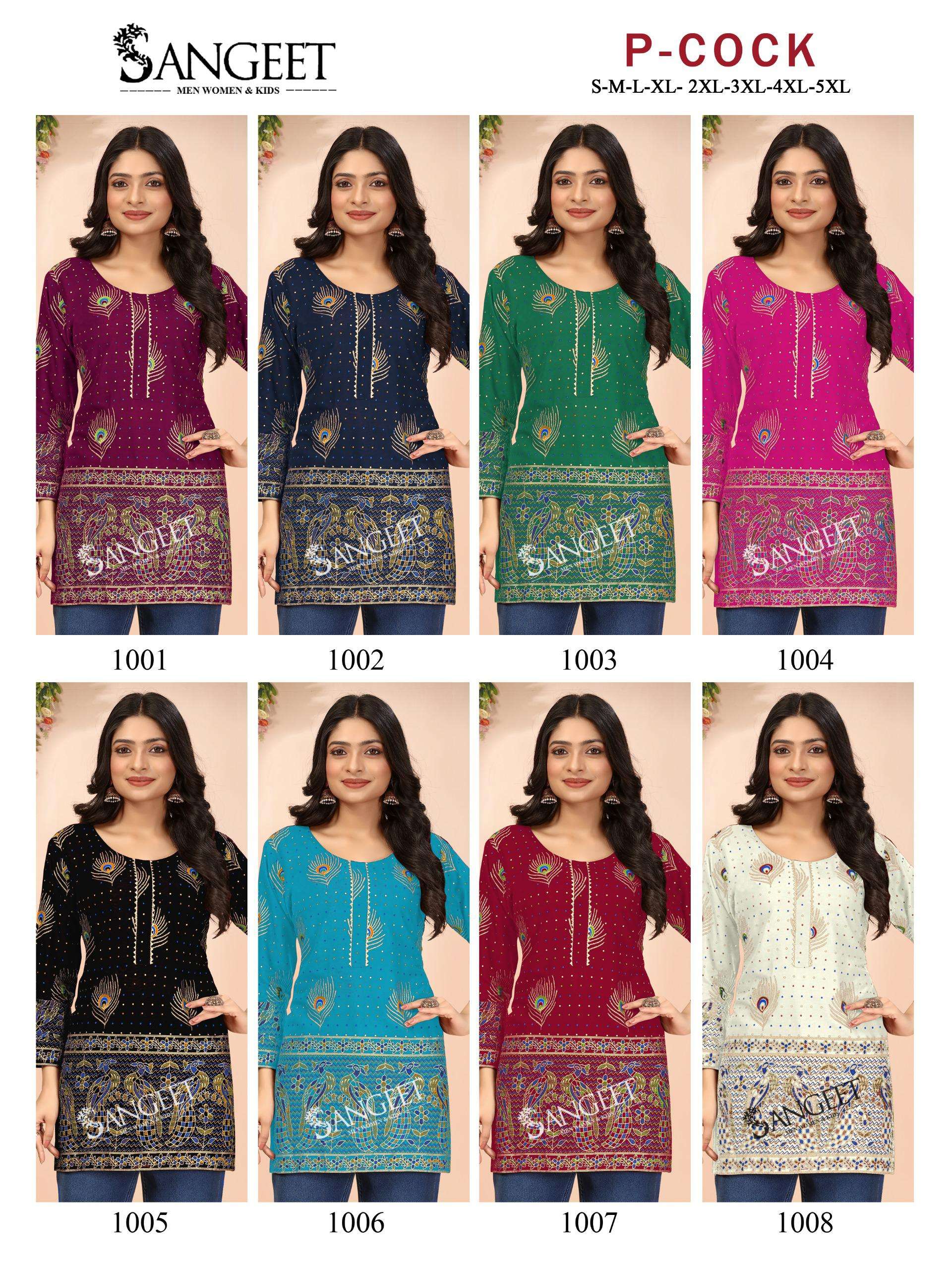 SANGEET P COCK RAYON FOIL PRINT FANCY SHORT KURTI