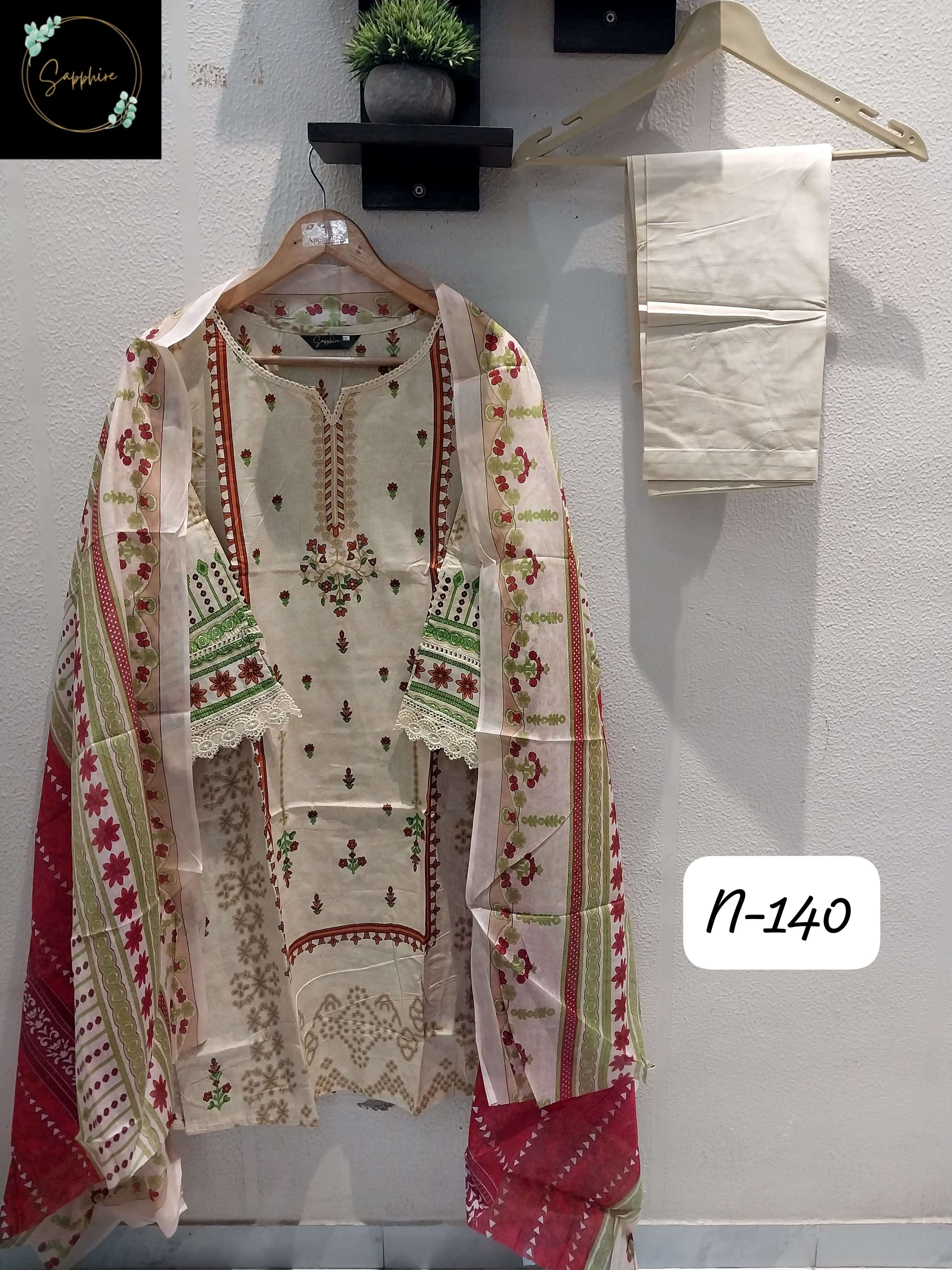 SAPPHIRE AGHA NOORAIN N 140 LAWN COTTON DIGITAL PRINTS WITH FANCY WORK SUIT