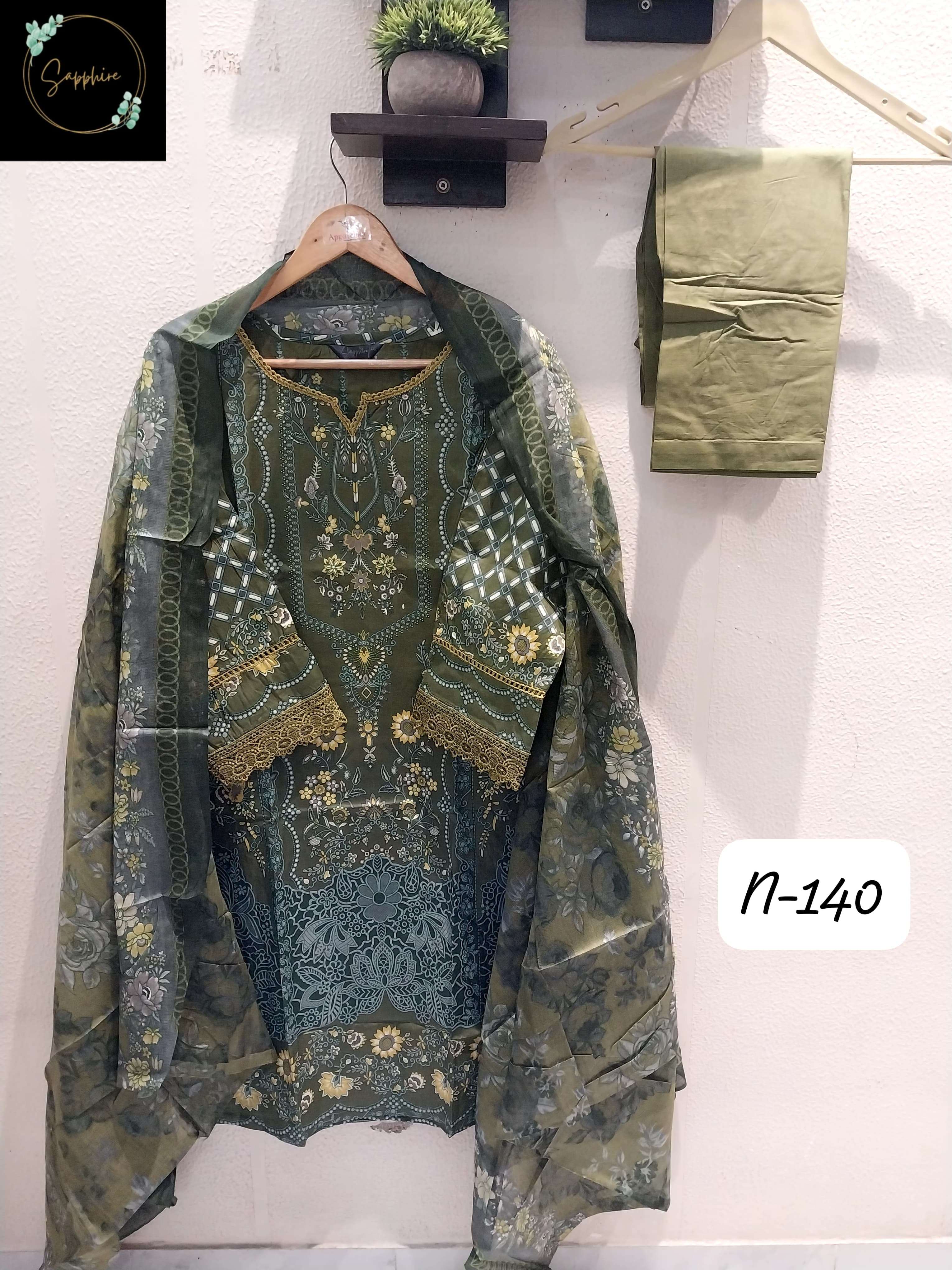 SAPPHIRE AGHA NOORAIN N 140 LAWN COTTON DIGITAL PRINTS WITH FANCY WORK SUIT