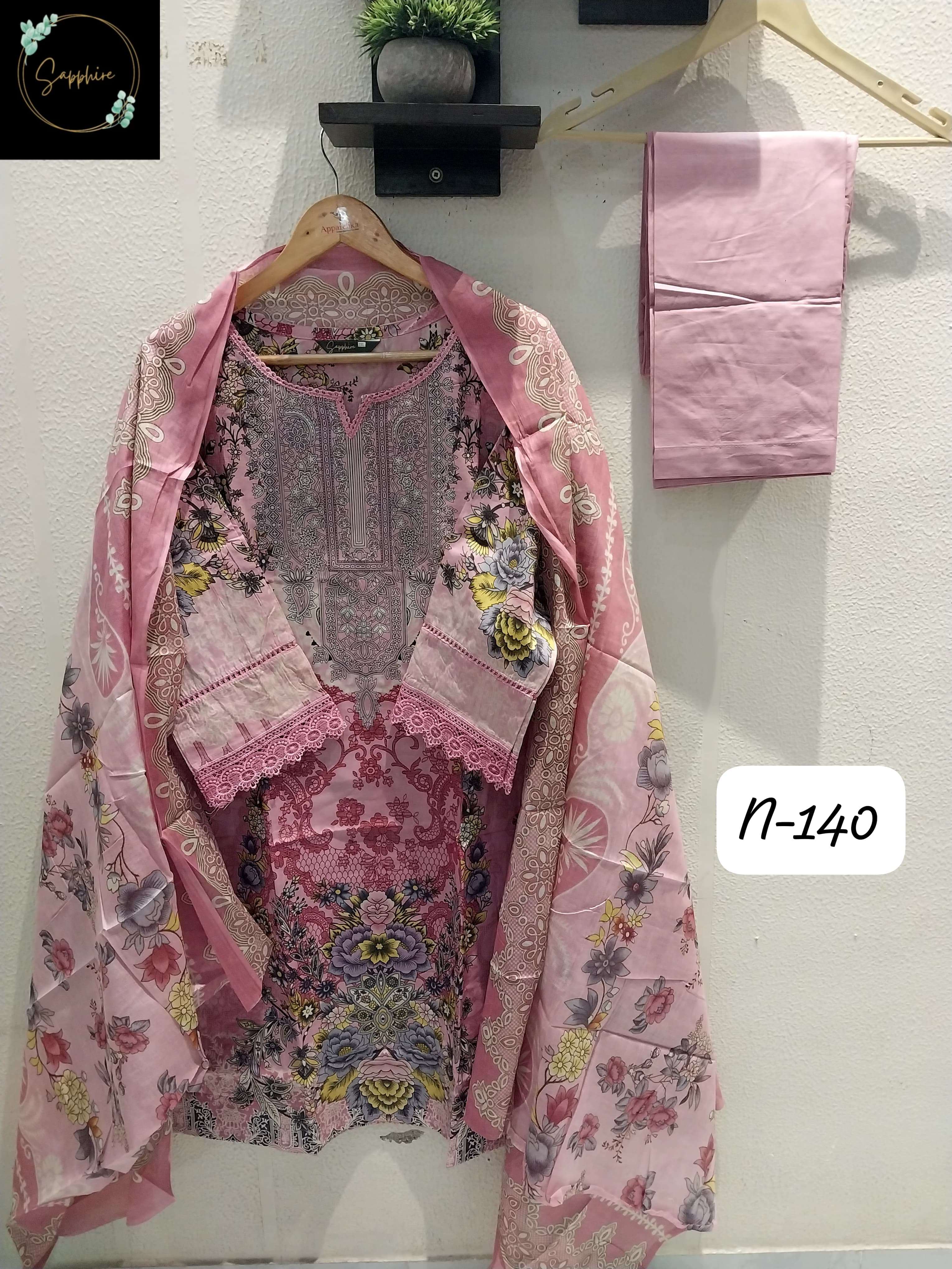 SAPPHIRE AGHA NOORAIN N 140 LAWN COTTON DIGITAL PRINTS WITH FANCY WORK SUIT