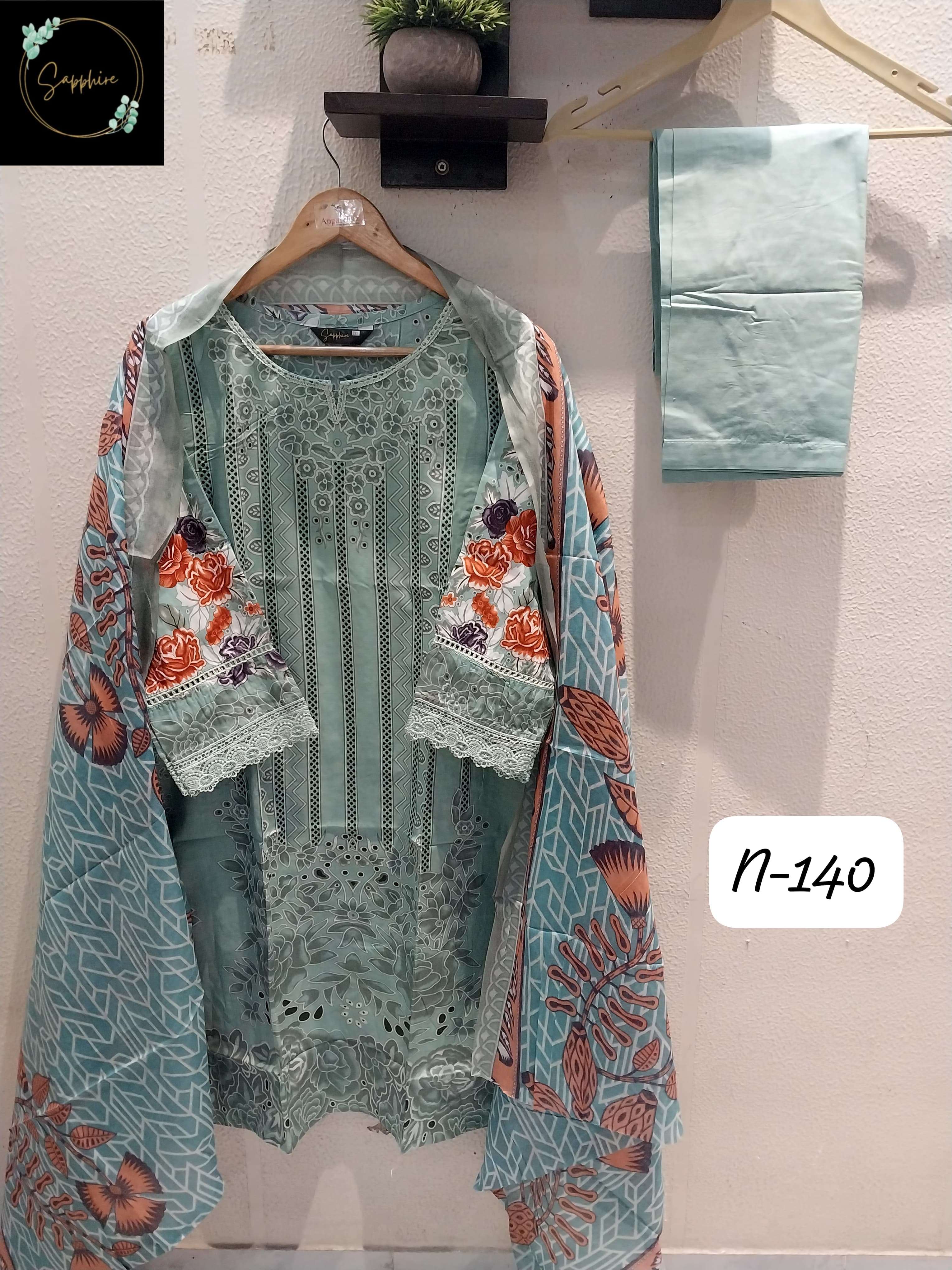 SAPPHIRE AGHA NOORAIN N 140 LAWN COTTON DIGITAL PRINTS WITH FANCY WORK SUIT
