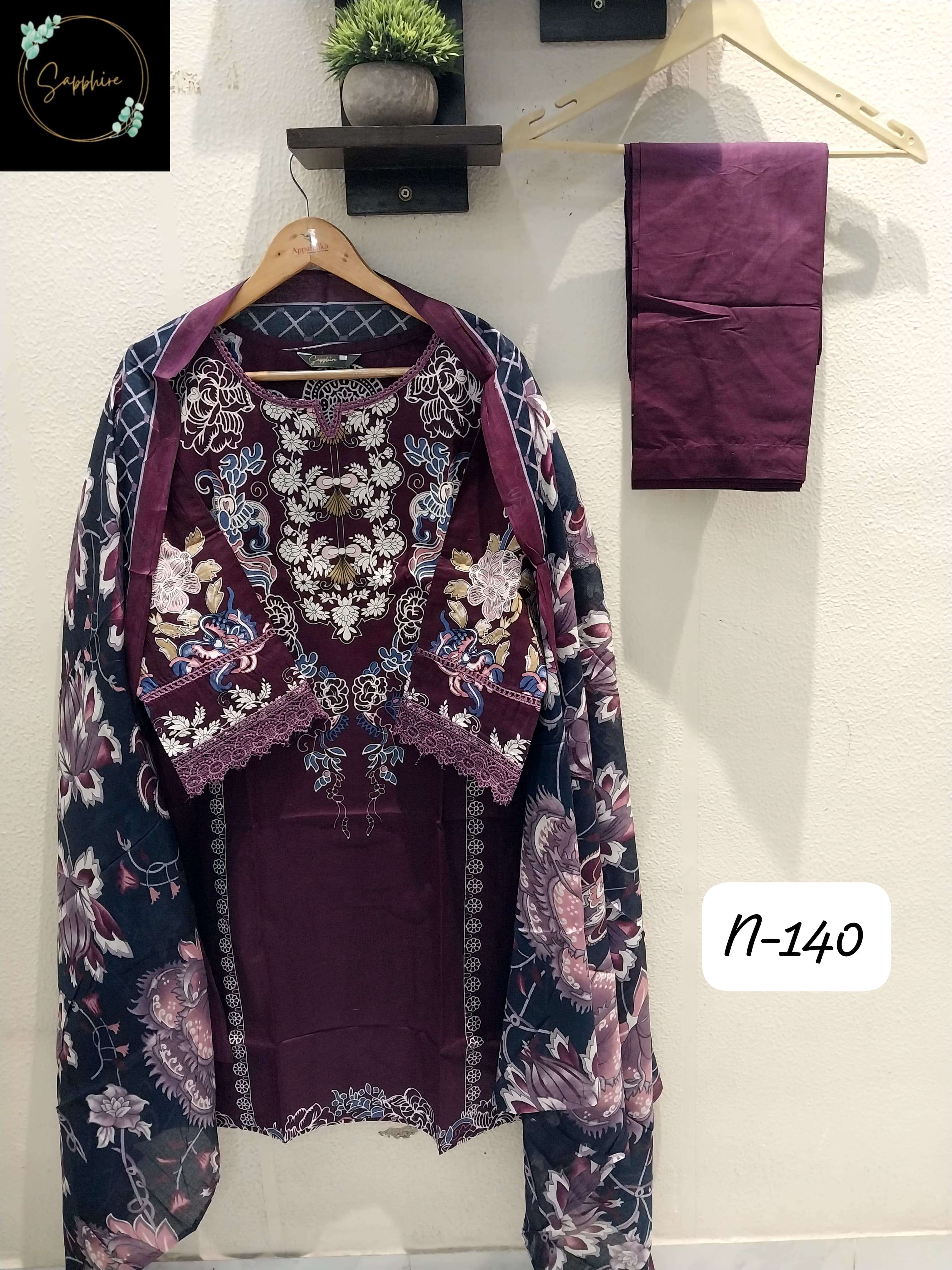 SAPPHIRE AGHA NOORAIN N 140 LAWN COTTON DIGITAL PRINTS WITH FANCY WORK SUIT