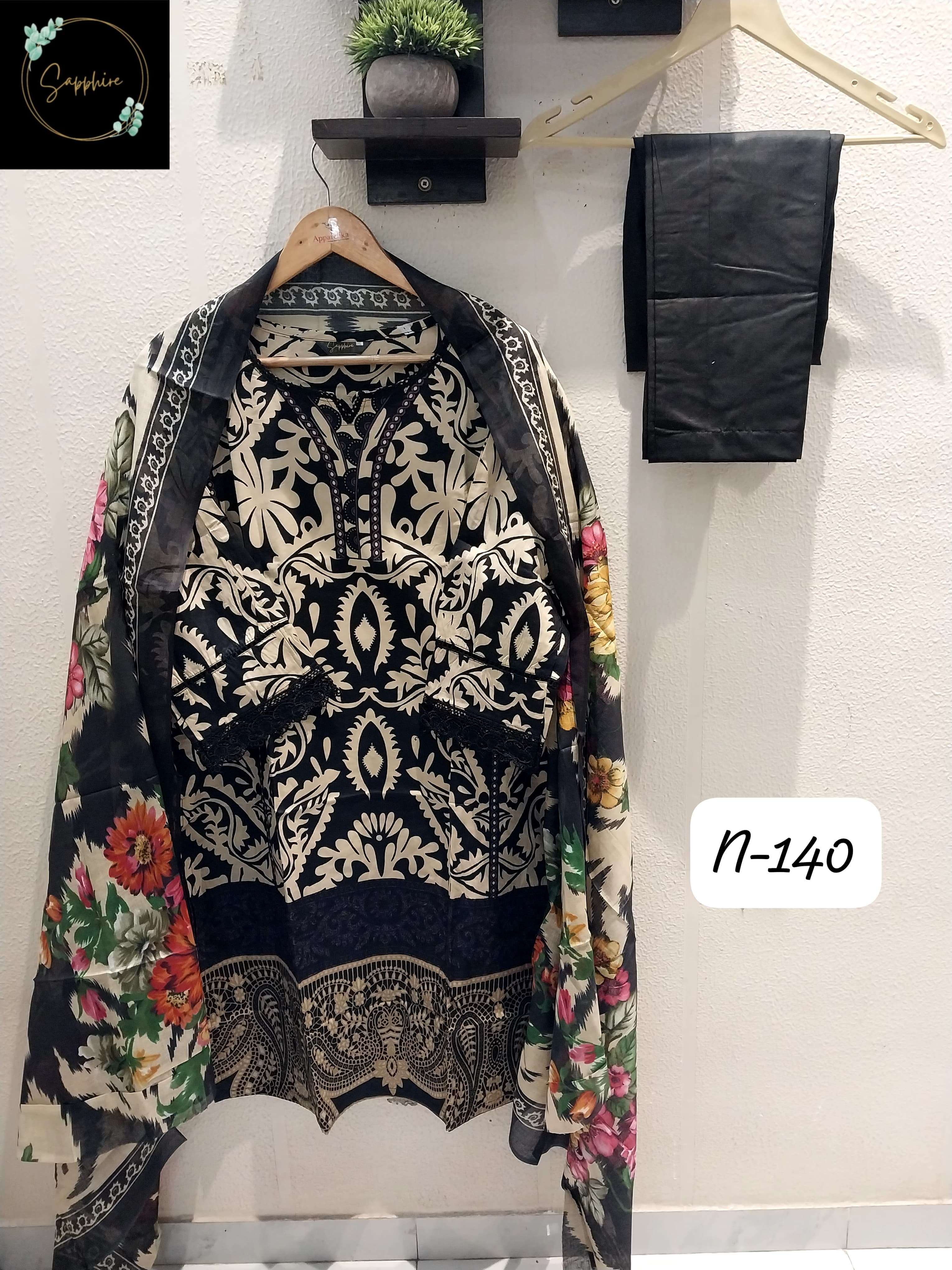SAPPHIRE AGHA NOORAIN N 140 LAWN COTTON DIGITAL PRINTS WITH FANCY WORK SUIT