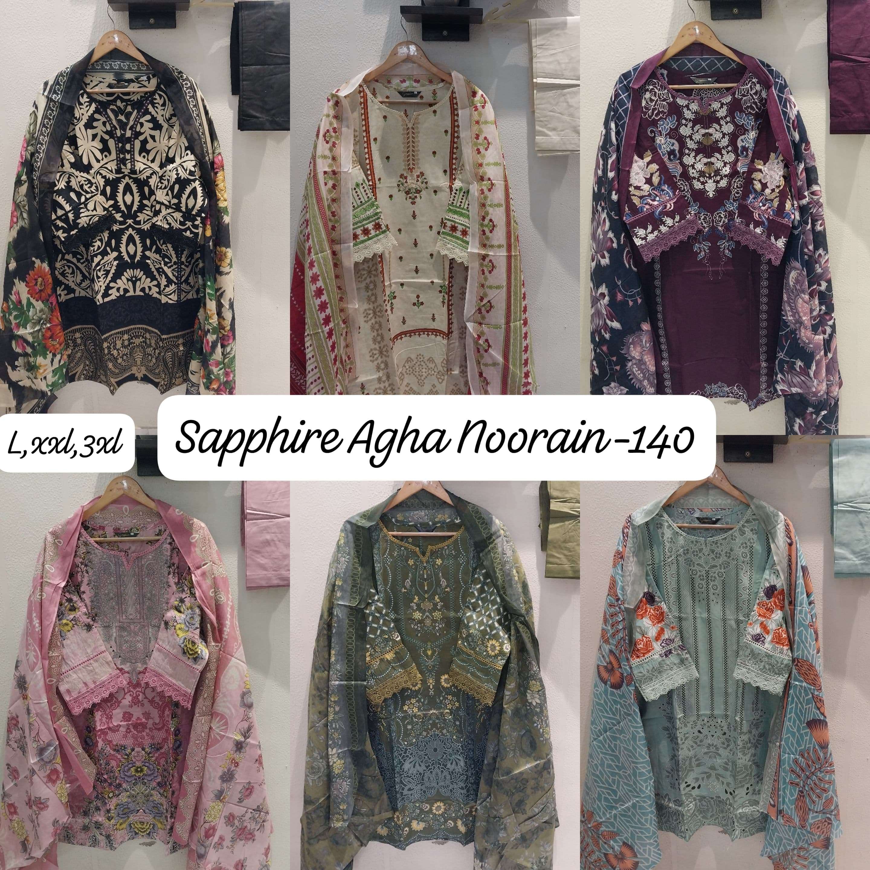 SAPPHIRE AGHA NOORAIN N 140 LAWN COTTON DIGITAL PRINTS WITH FANCY WORK SUIT