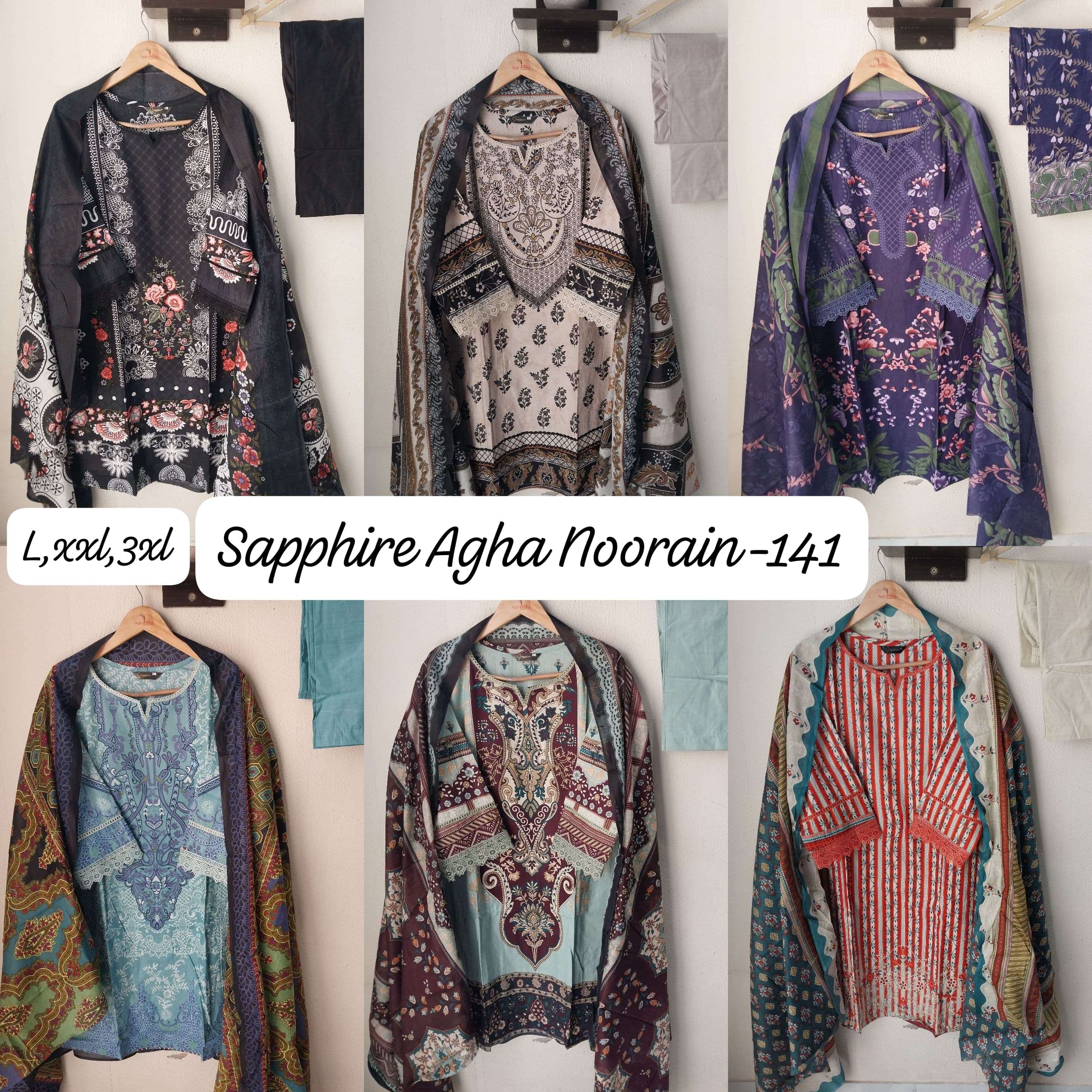SAPPHIRE AGHA NOORAIN N 141 LAWN COTTON FANCY WORK SUIT