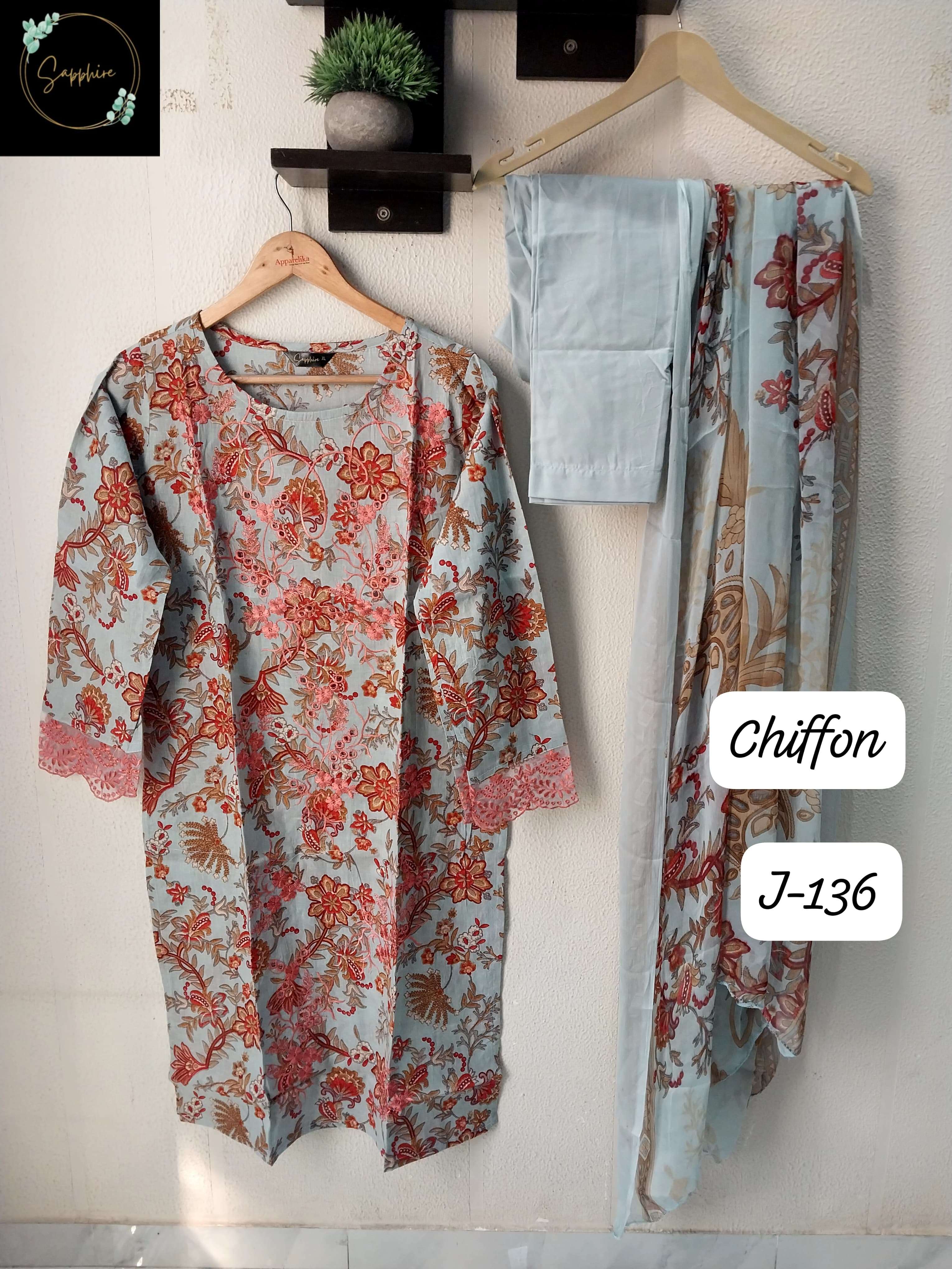 SAPPHIRE JAZMIN VOL 136 LAWN COTTON FANCY WORK PAKISTANI SUIT