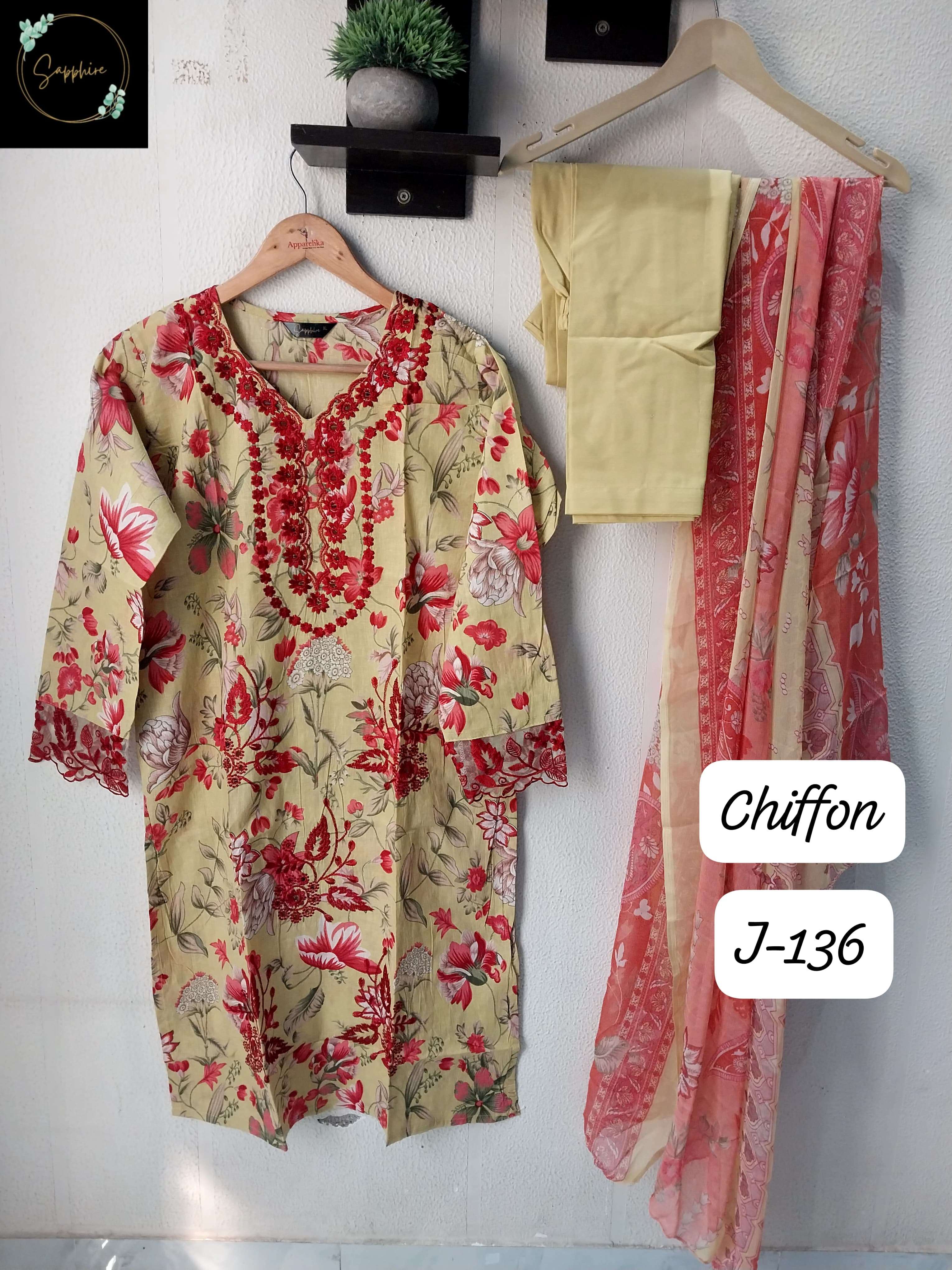 SAPPHIRE JAZMIN VOL 136 LAWN COTTON FANCY WORK PAKISTANI SUIT