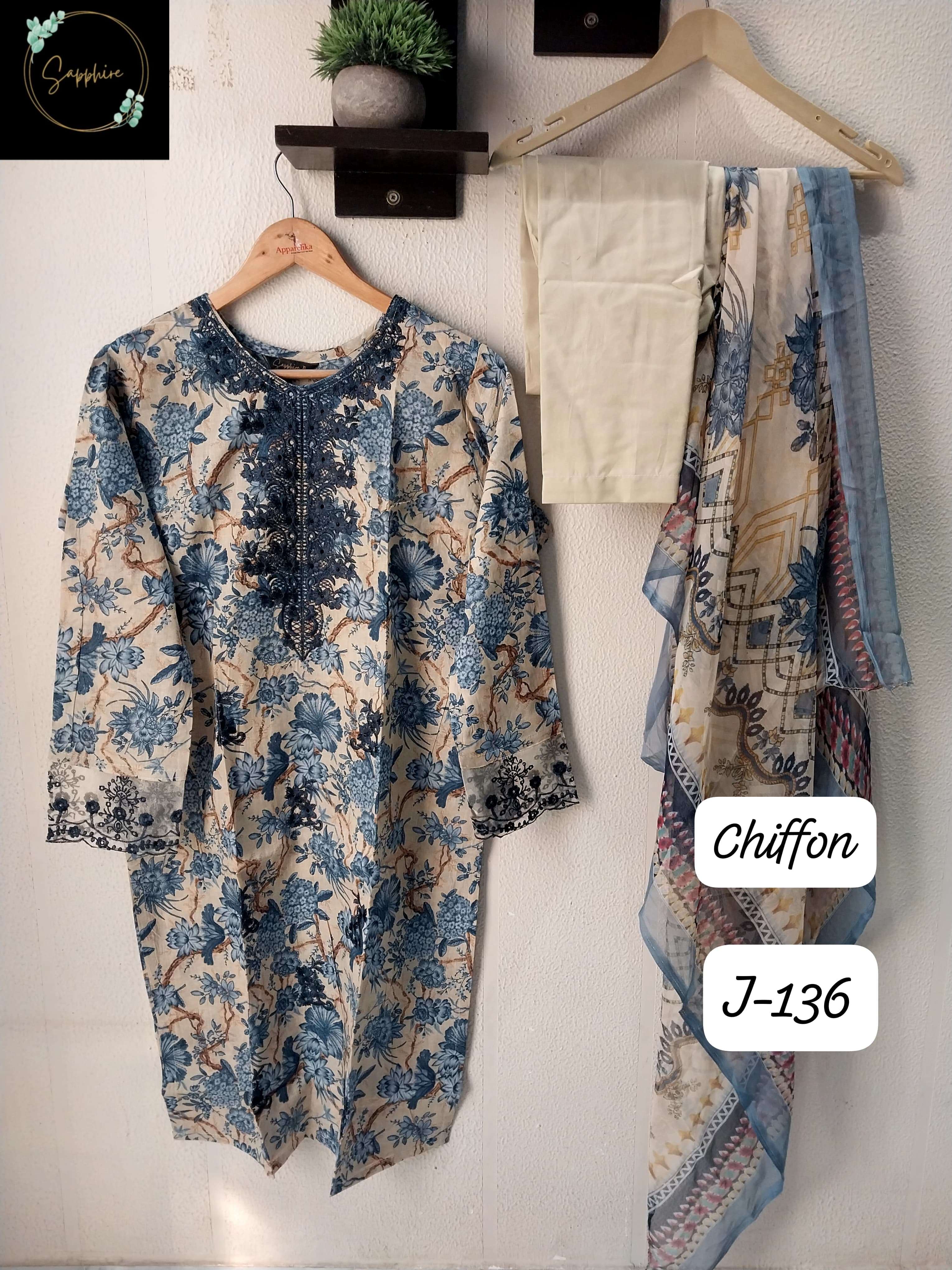 SAPPHIRE JAZMIN VOL 136 LAWN COTTON FANCY WORK PAKISTANI SUIT