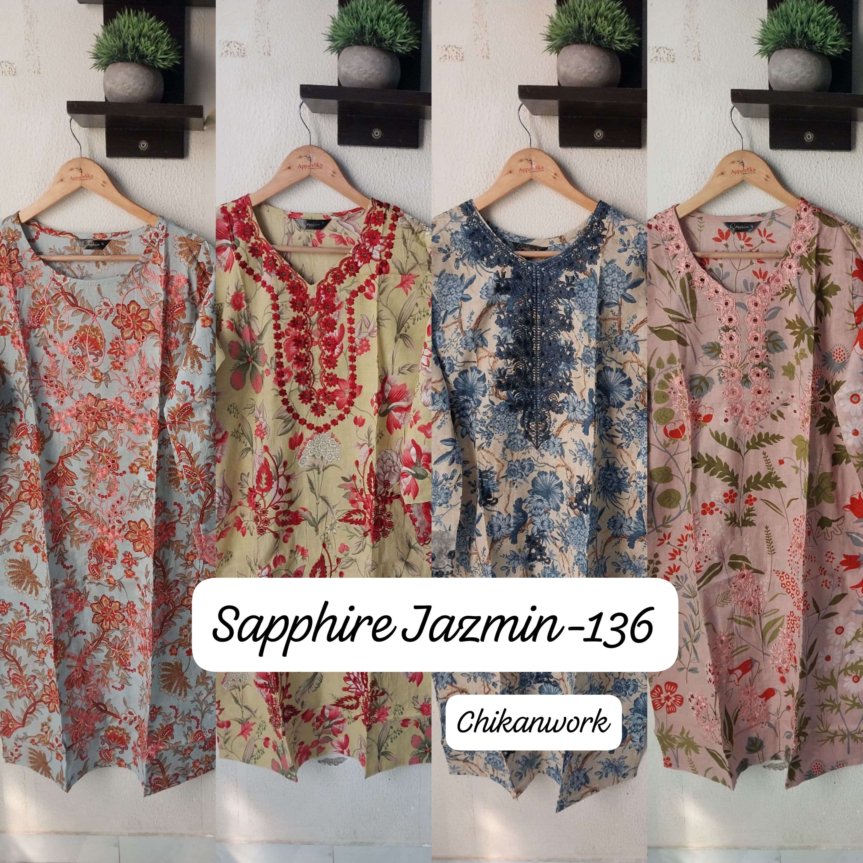 SAPPHIRE JAZMIN VOL 136 LAWN COTTON FANCY WORK PAKISTANI SUIT