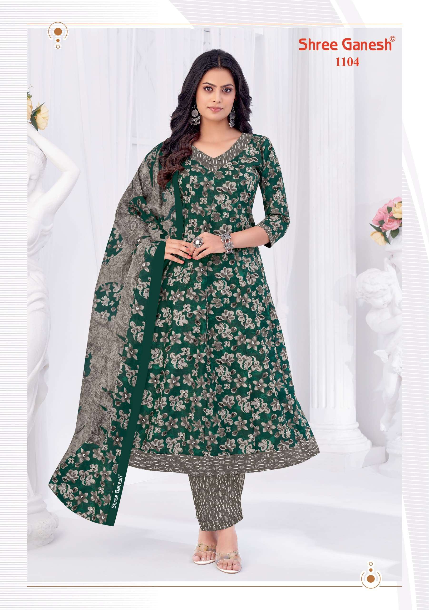 SHREE GANESH ZEENAT VOL 1 COTTON PRINTED ANARKALI STYLE KURTI COMBO SET 