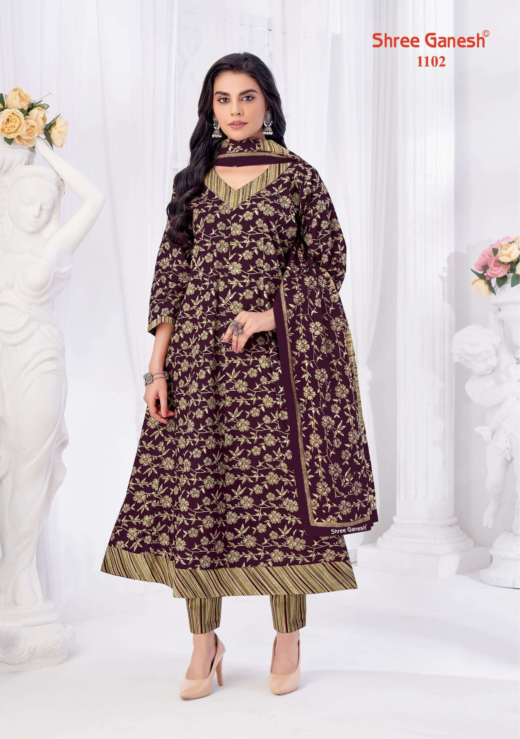 SHREE GANESH ZEENAT VOL 1 COTTON PRINTED ANARKALI STYLE KURTI COMBO SET 