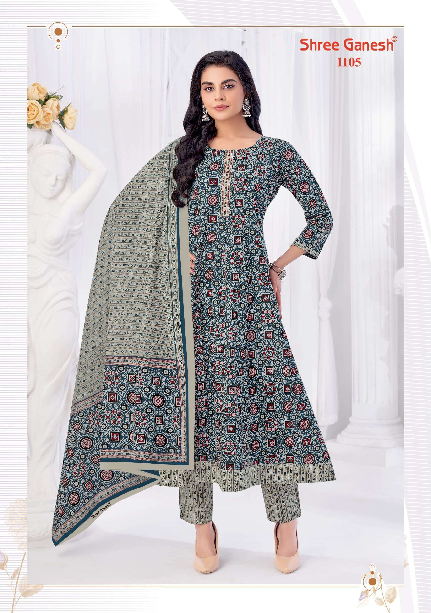 SHREE GANESH ZEENAT VOL 1 COTTON PRINTED ANARKALI STYLE KURTI COMBO SET 