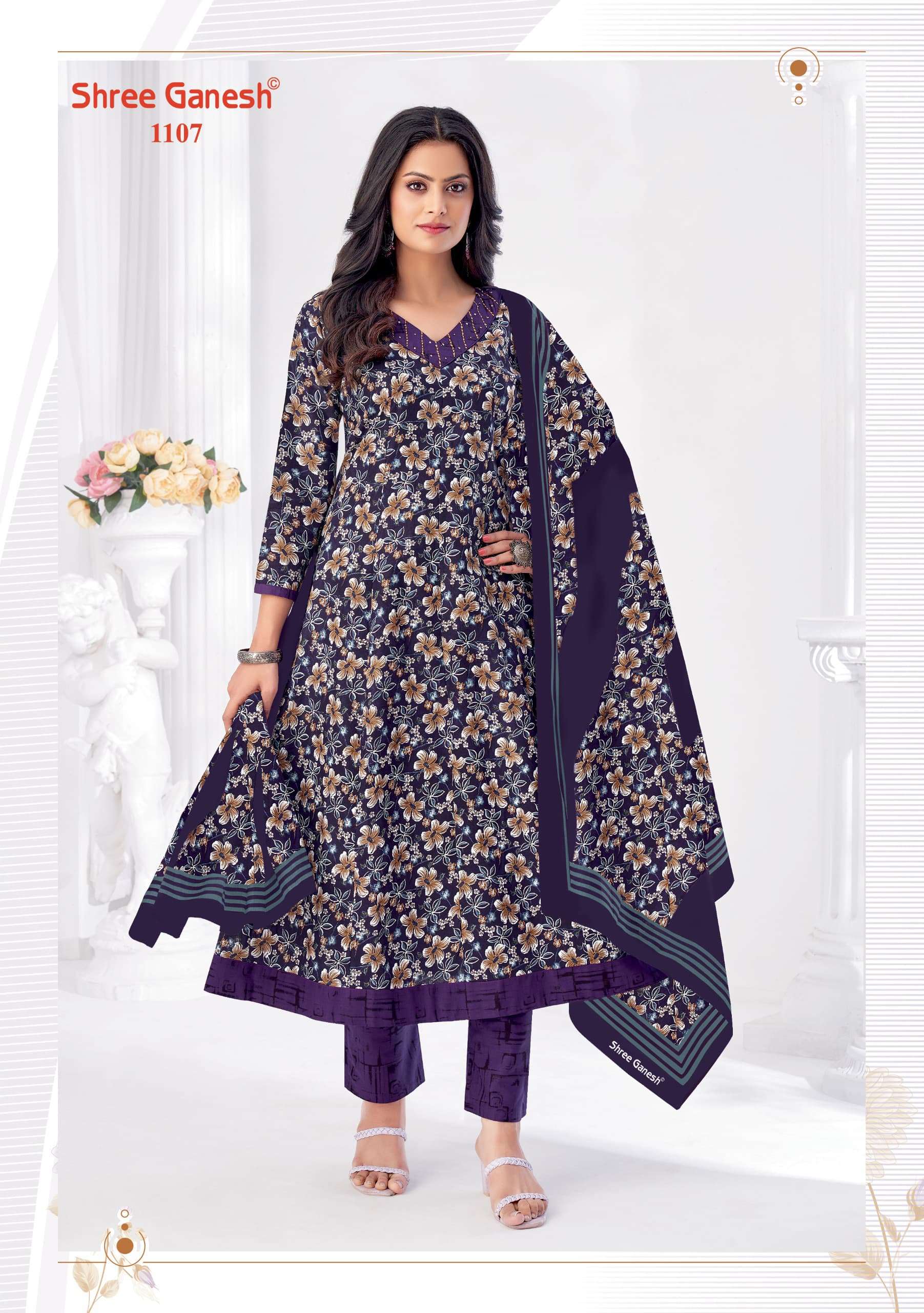 SHREE GANESH ZEENAT VOL 1 COTTON PRINTED ANARKALI STYLE KURTI COMBO SET 