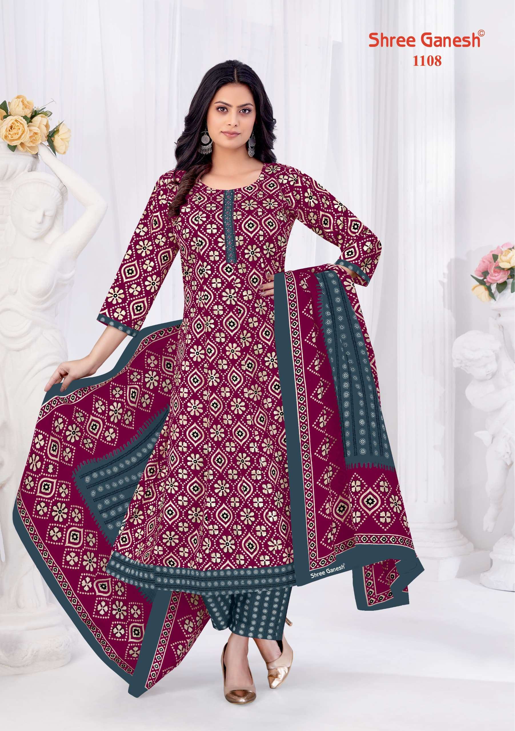 SHREE GANESH ZEENAT VOL 1 COTTON PRINTED ANARKALI STYLE KURTI COMBO SET 