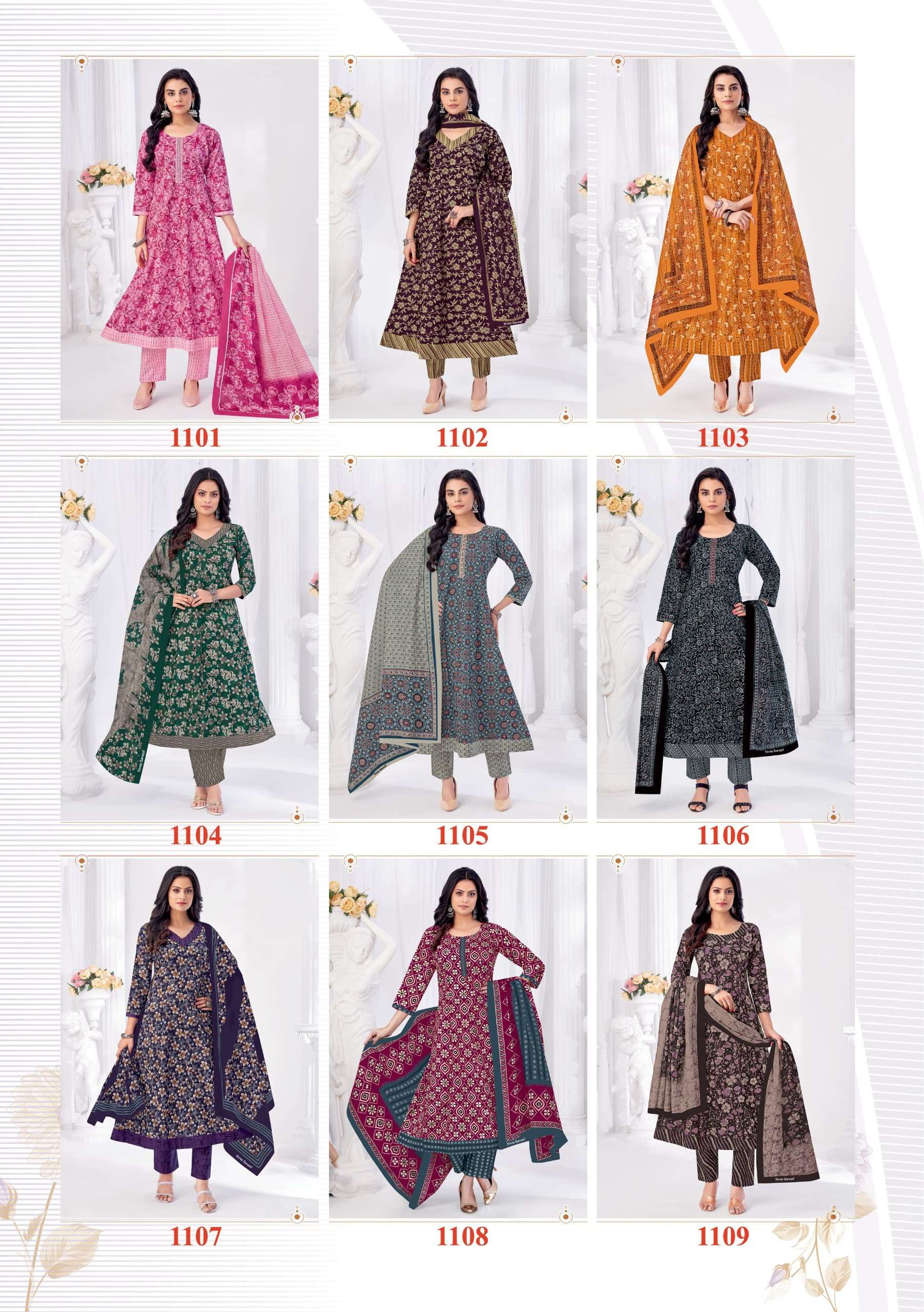 SHREE GANESH ZEENAT VOL 1 COTTON PRINTED ANARKALI STYLE KURTI COMBO SET 