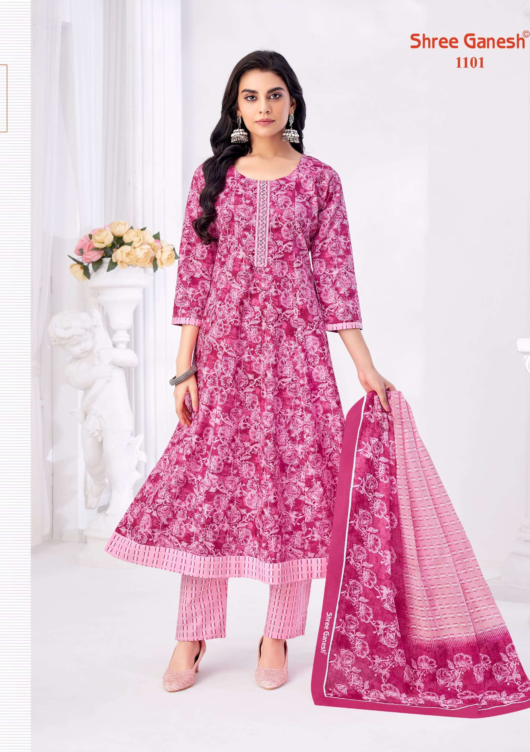 SHREE GANESH ZEENAT VOL 1 COTTON PRINTED ANARKALI STYLE KURTI COMBO SET 