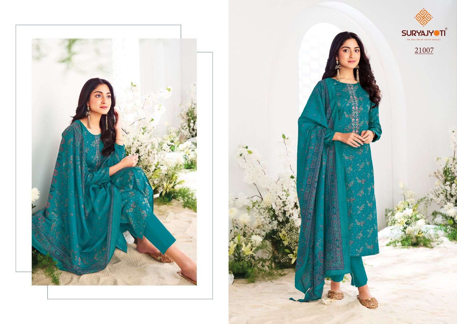 SURYAJYOTI KALKI VOL 21 JAM SATIN PRINT WITH FANCY WORK SUIT