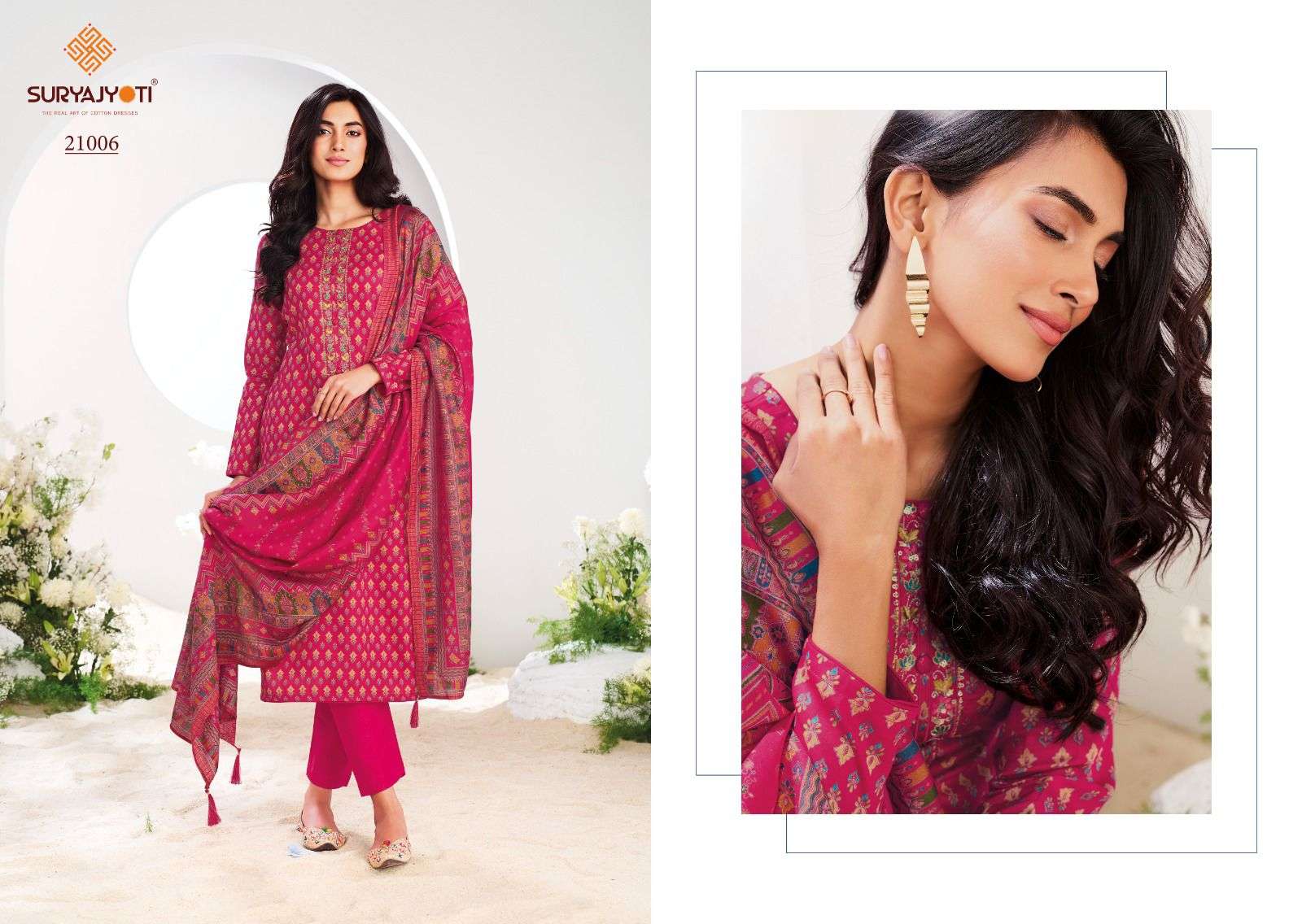 SURYAJYOTI KALKI VOL 21 JAM SATIN PRINT WITH FANCY WORK SUIT
