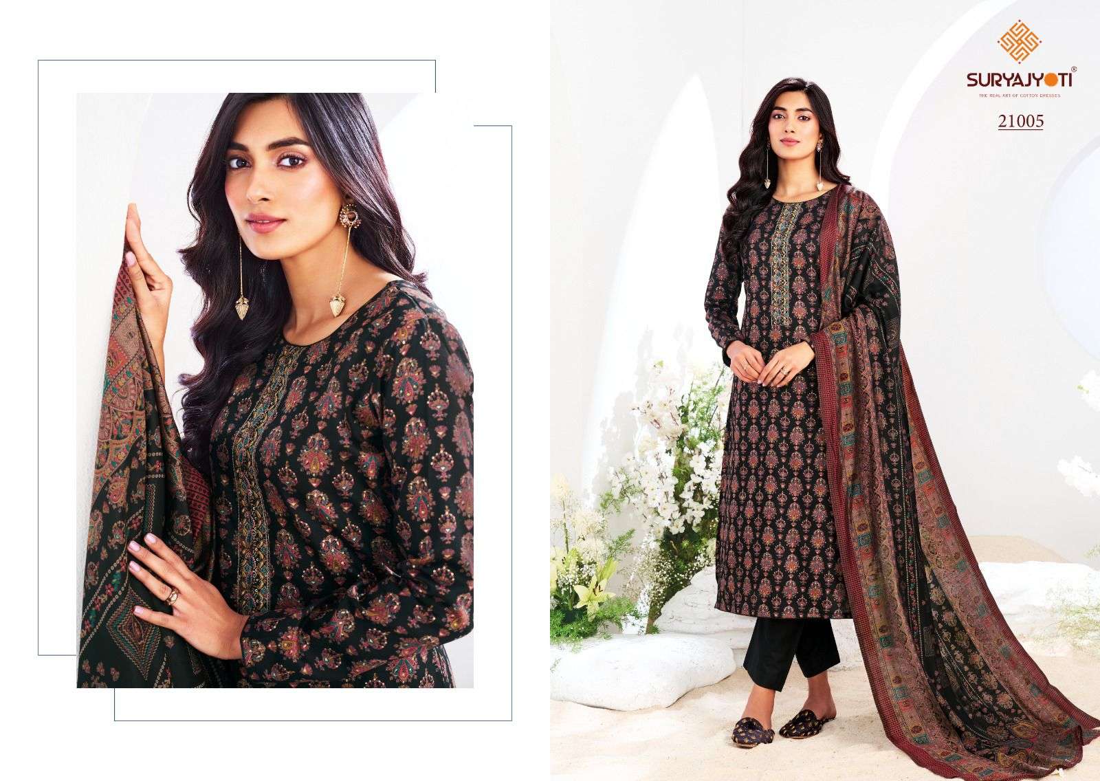 SURYAJYOTI KALKI VOL 21 JAM SATIN PRINT WITH FANCY WORK SUIT