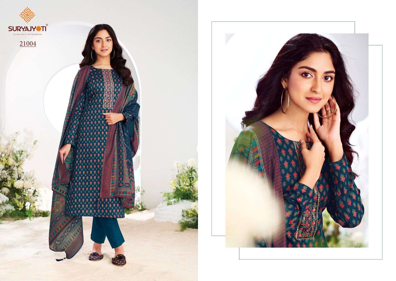SURYAJYOTI KALKI VOL 21 JAM SATIN PRINT WITH FANCY WORK SUIT